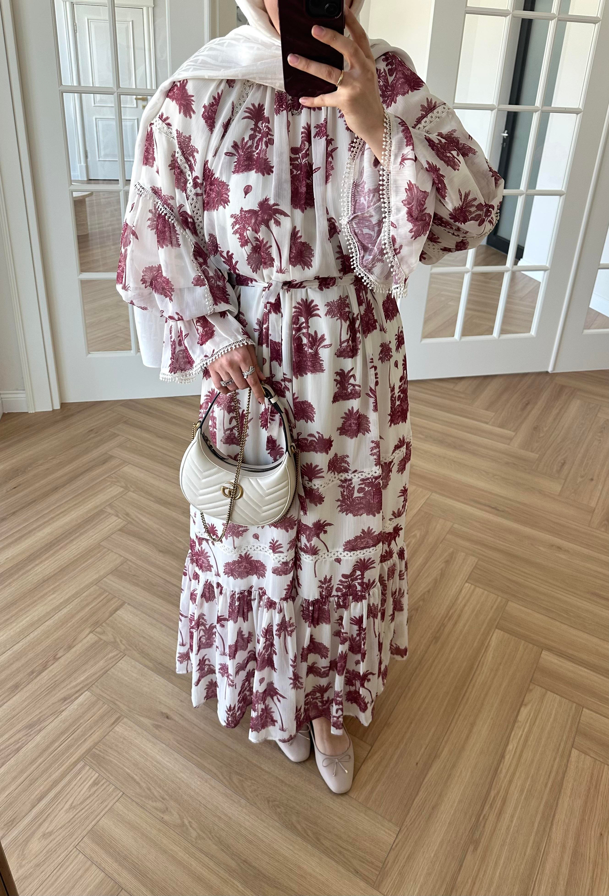 Marin Desenli Elbise Bordo