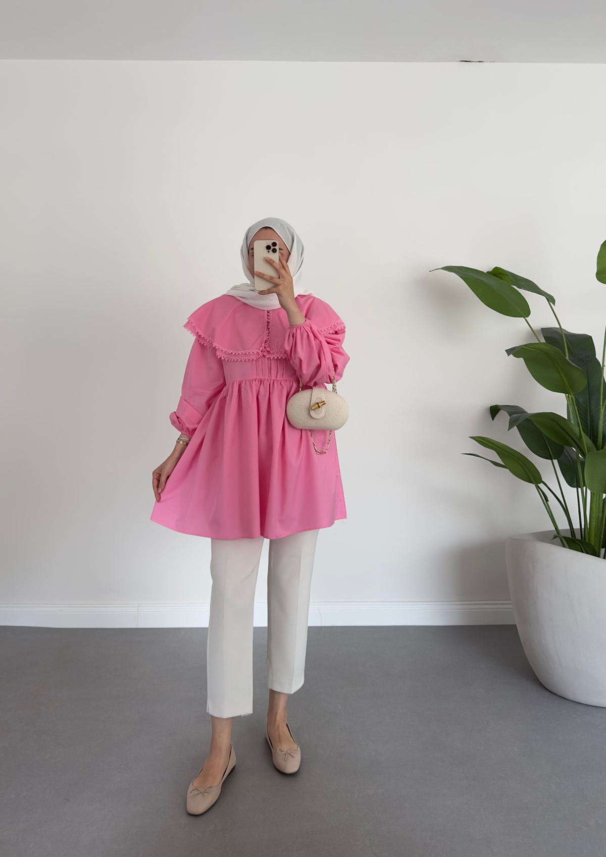 Melinda Katlı Yaka Gömlek Pembe
