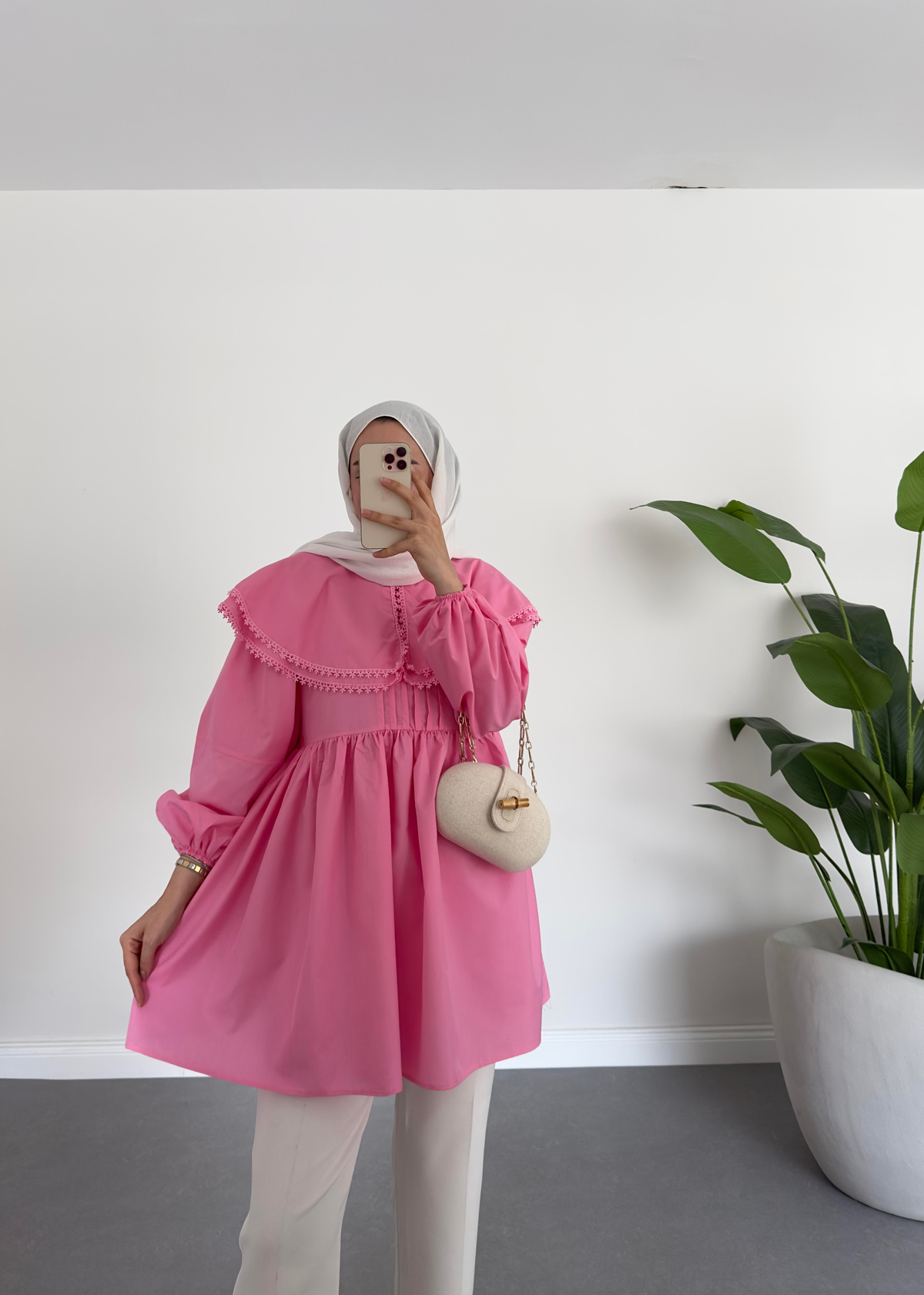 Melinda Katlı Yaka Gömlek Pembe