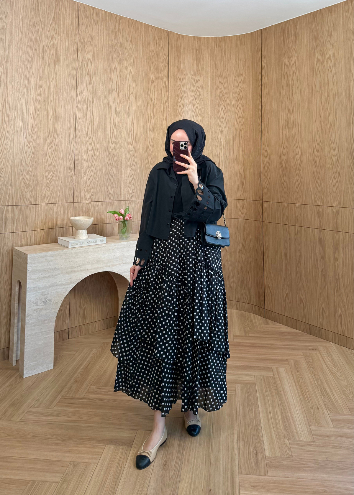 Melis Puantiyeli Kat Kat Etek Siyah