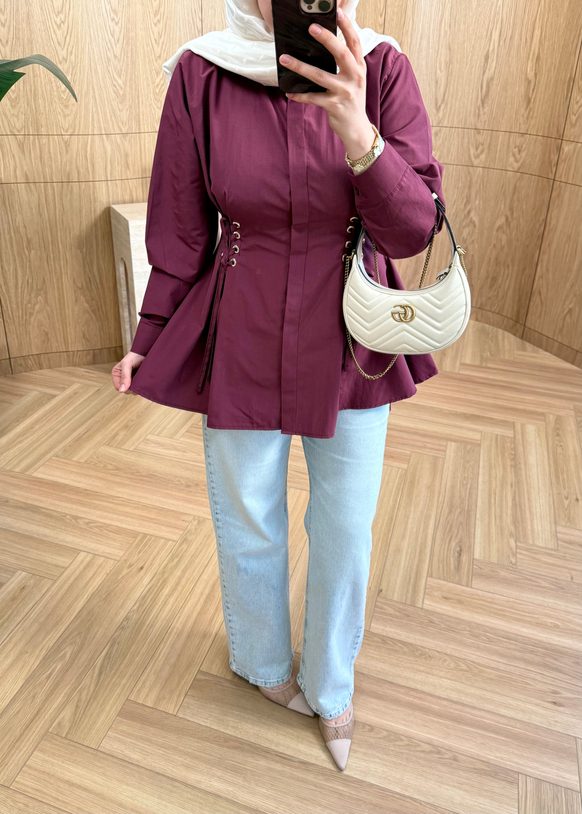 Mia Bağlama Detaylı Gömlek Bordo 