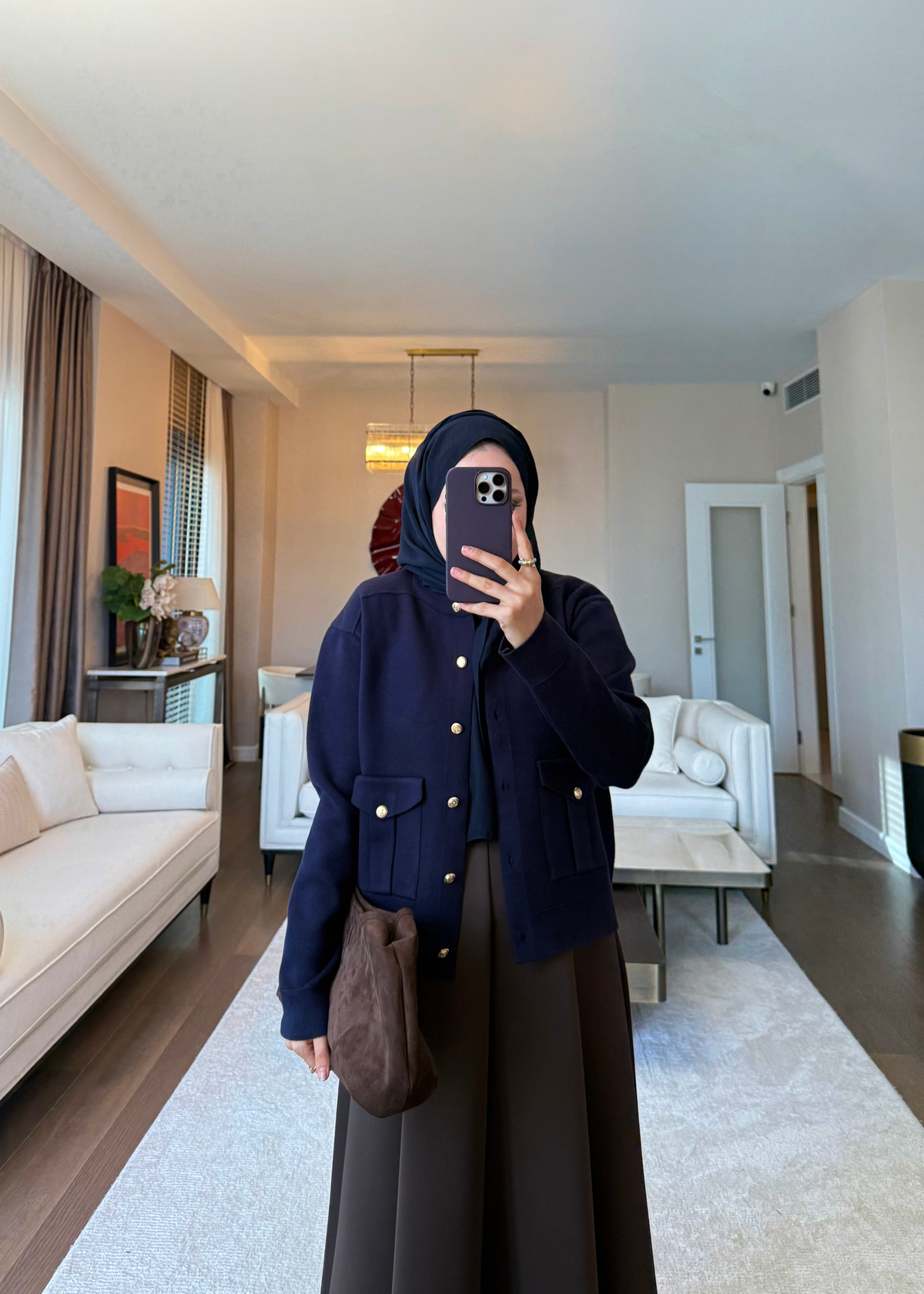 Midi Boy Örgü Triko Hırka Lacivert