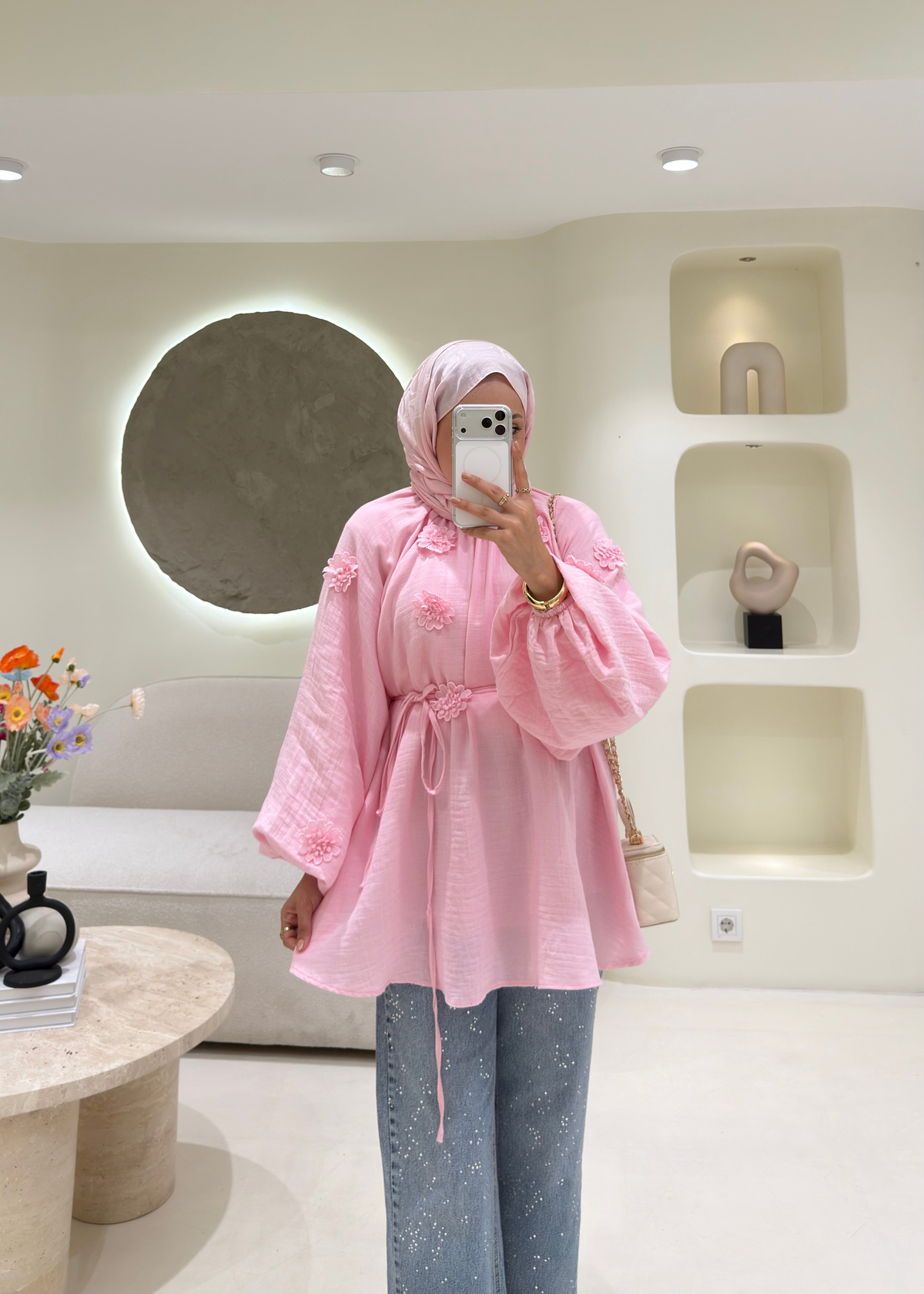 Mila Çiçekli Gömlek Pembe