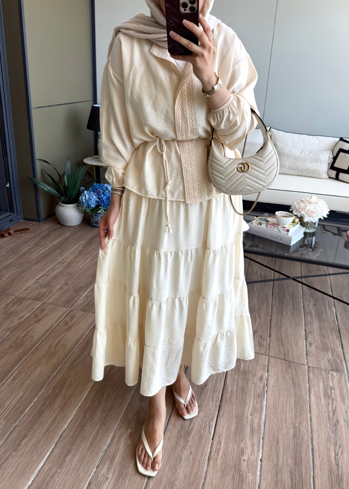 Mirelle Güpür Detaylı Takım Krem