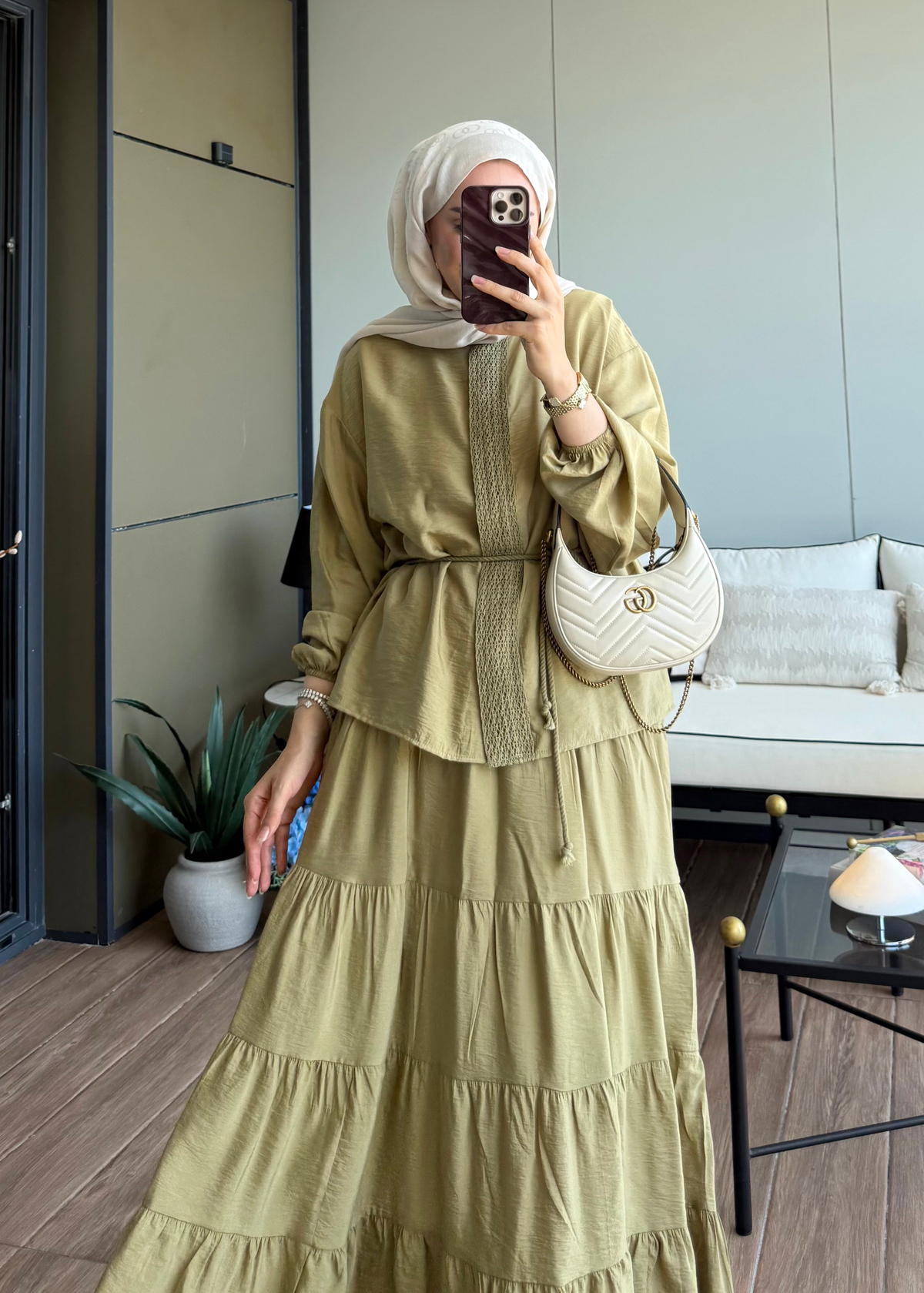 Mirelle Güpür Detaylı Takım Yeşil