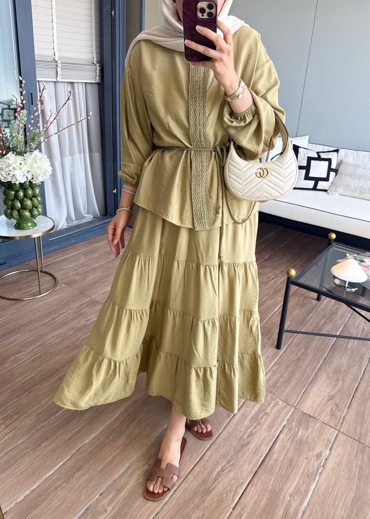 Mirelle Güpür Detaylı Takım Yeşil