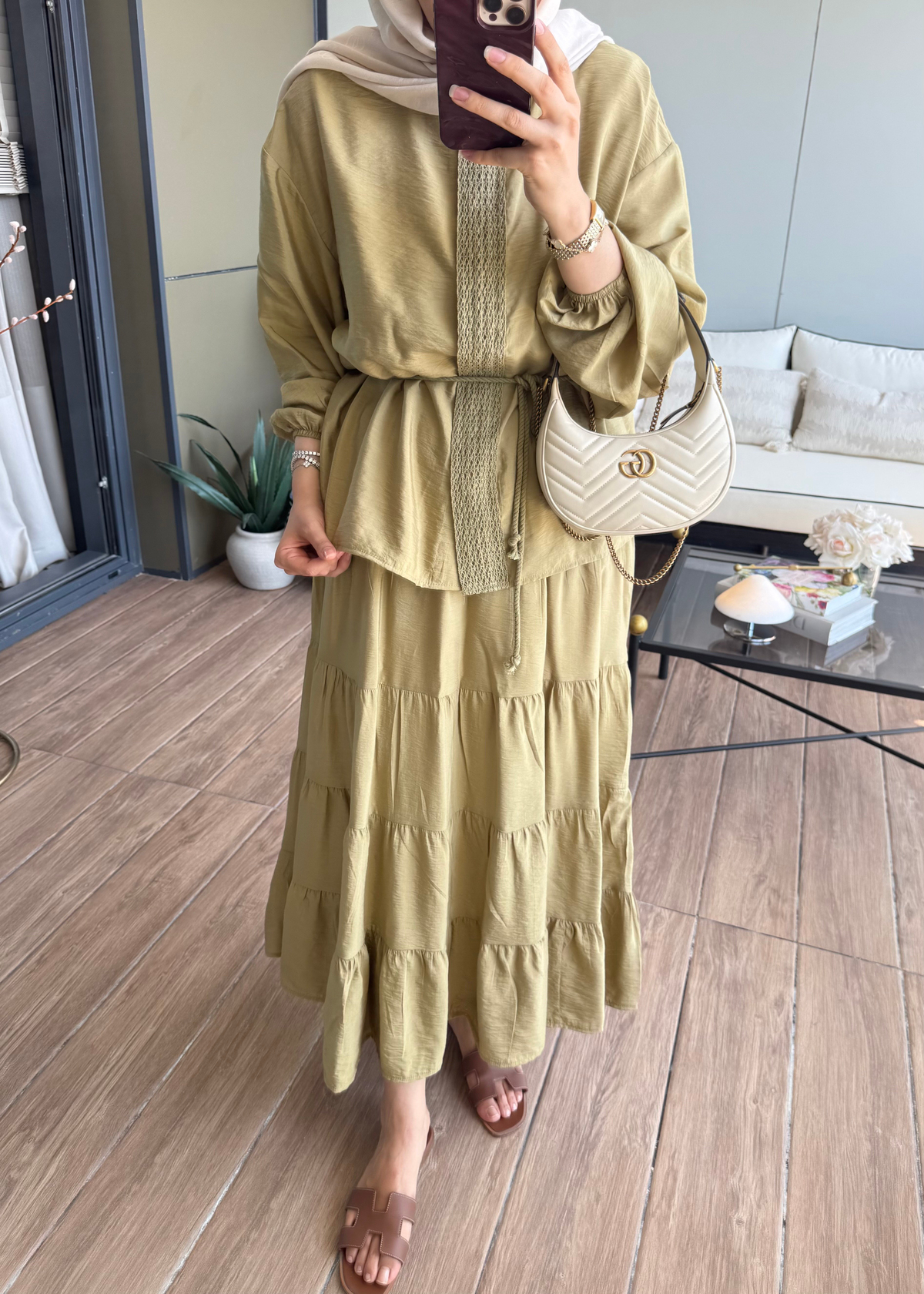 Mirelle Güpür Detaylı Takım Yeşil