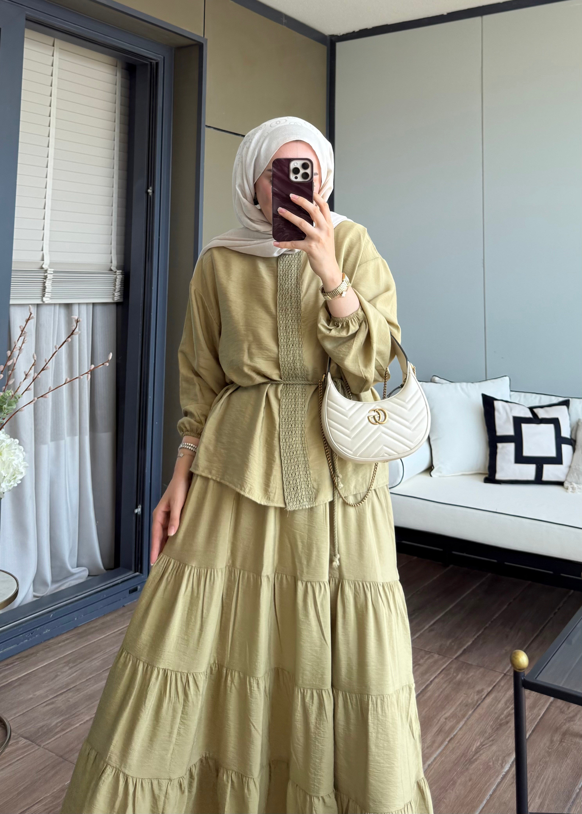Mirelle Güpür Detaylı Takım Yeşil