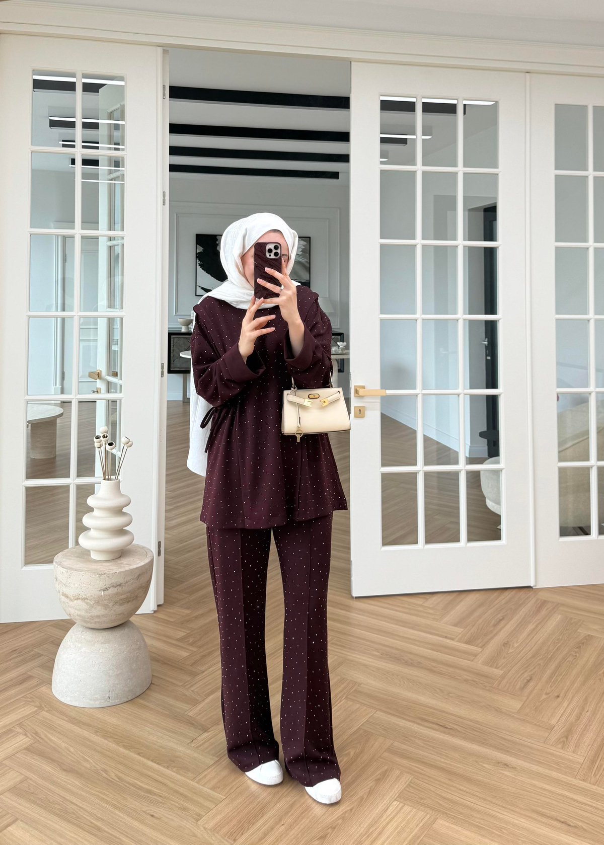 Monna Taşlı Oysh Takım Bordo