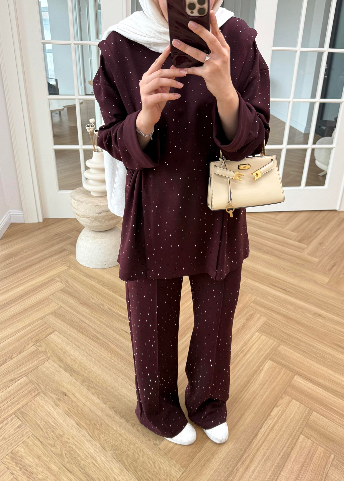 Monna Taşlı Oysh Takım Bordo