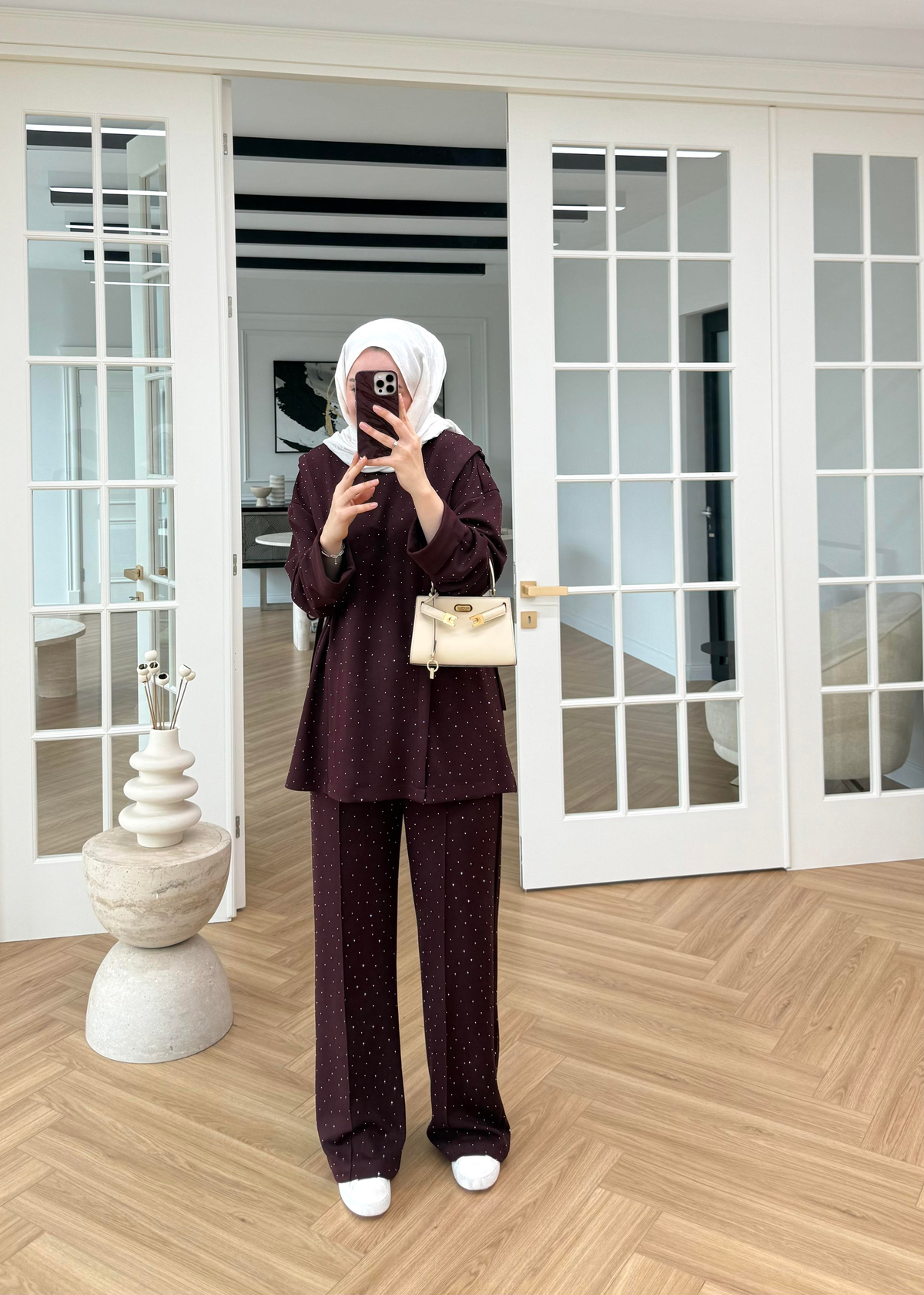 Monna Taşlı Oysh Takım Bordo