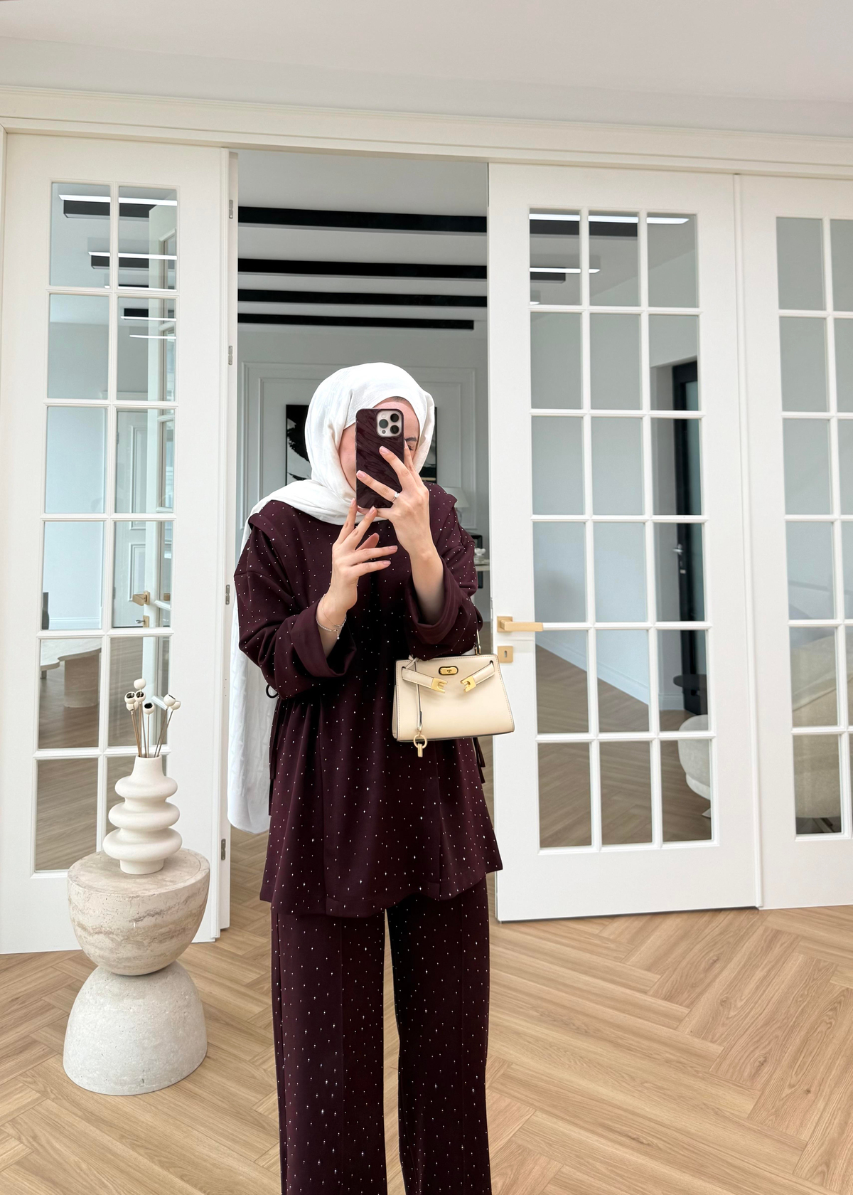 Monna Taşlı Oysh Takım Bordo