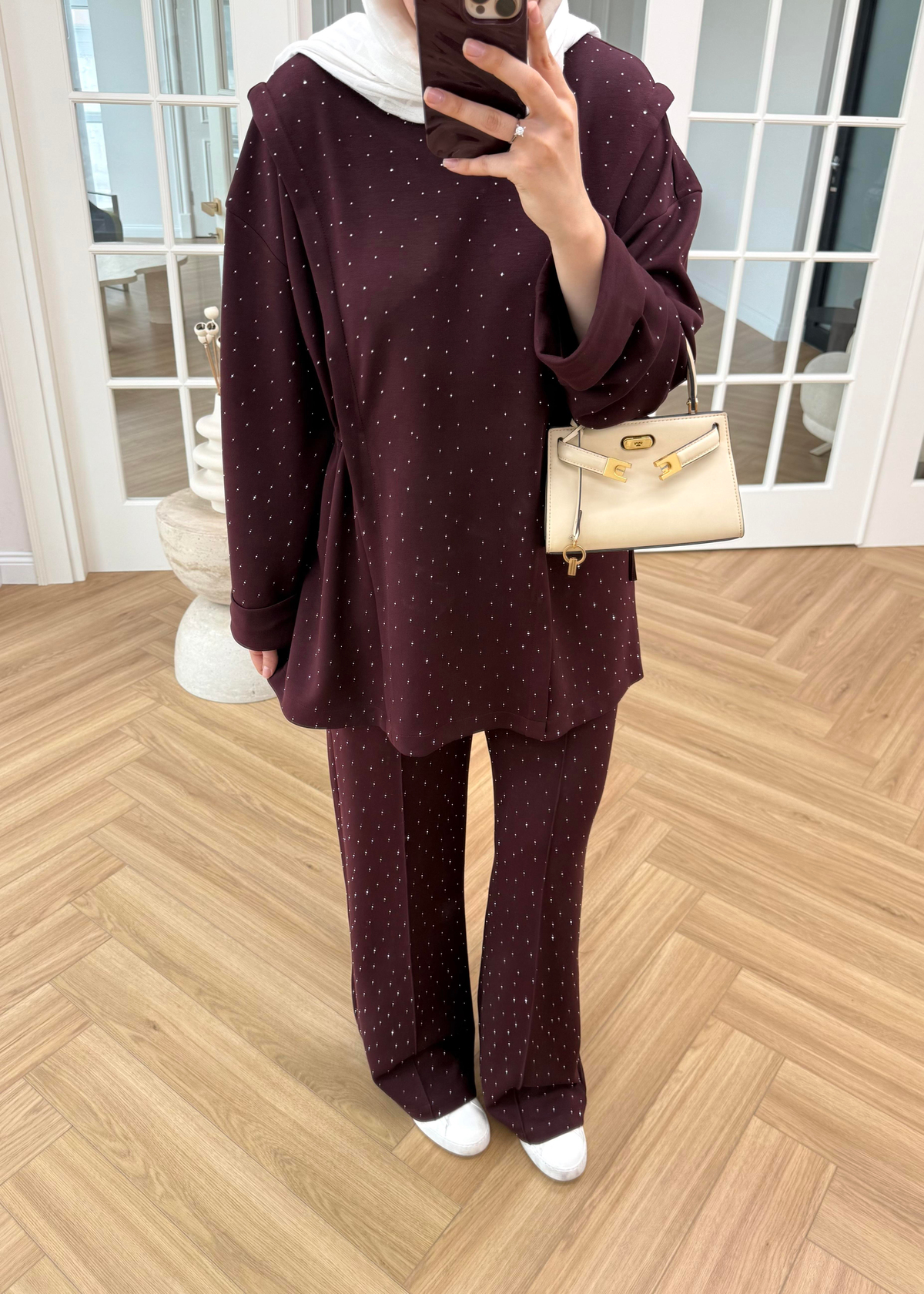 Monna Taşlı Oysh Takım Bordo