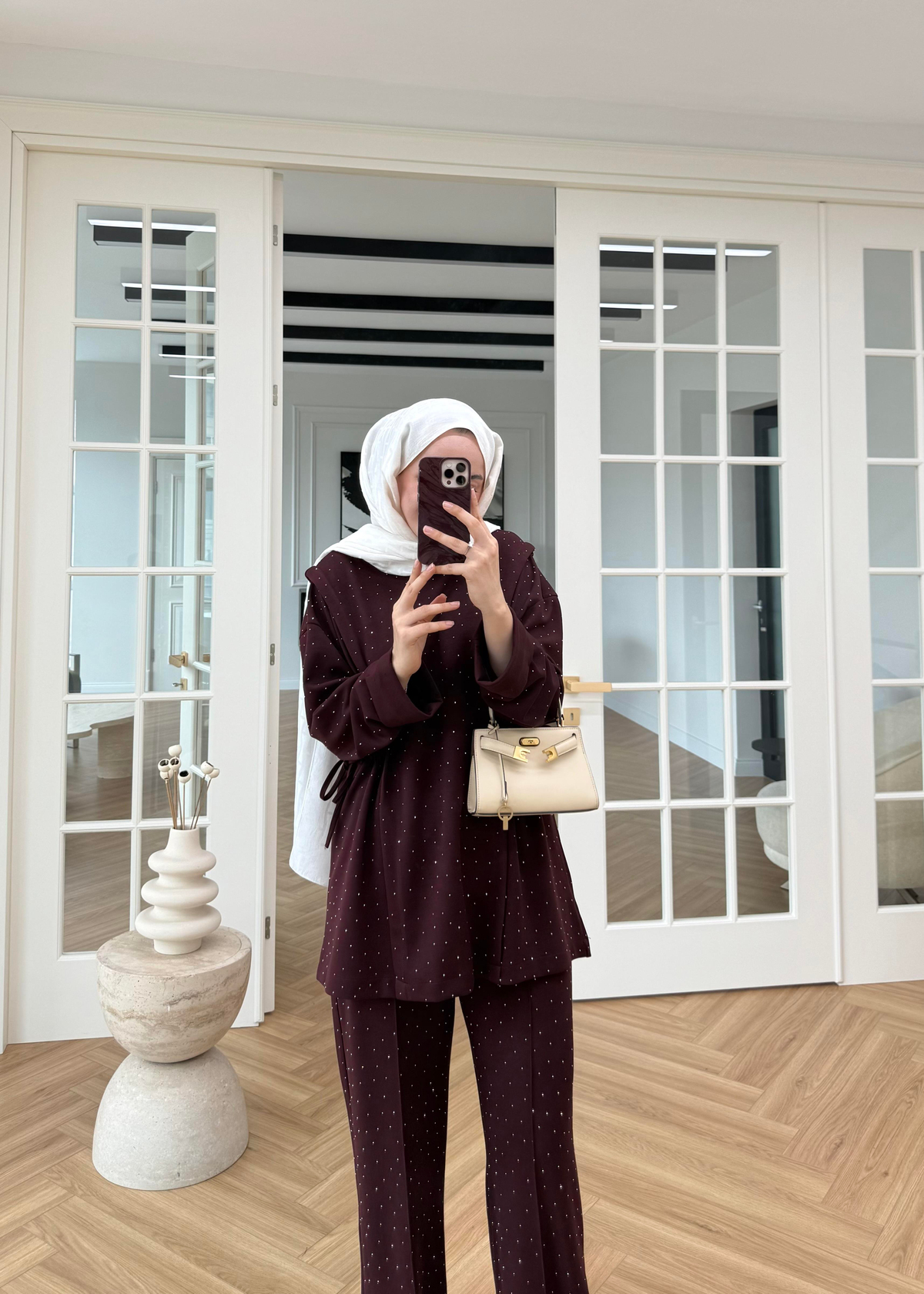 Monna Taşlı Oysh Takım Bordo