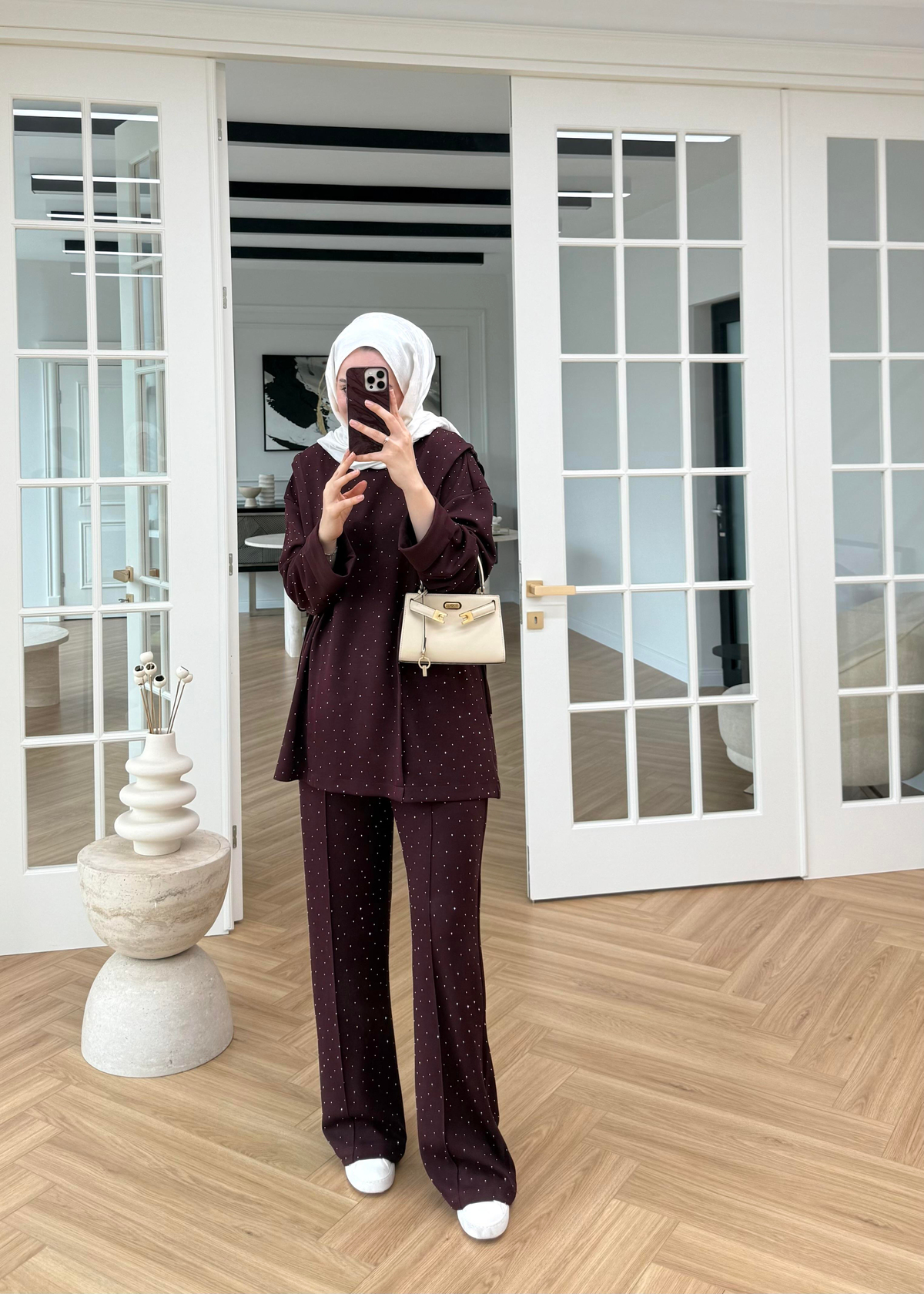 Monna Taşlı Oysh Takım Bordo