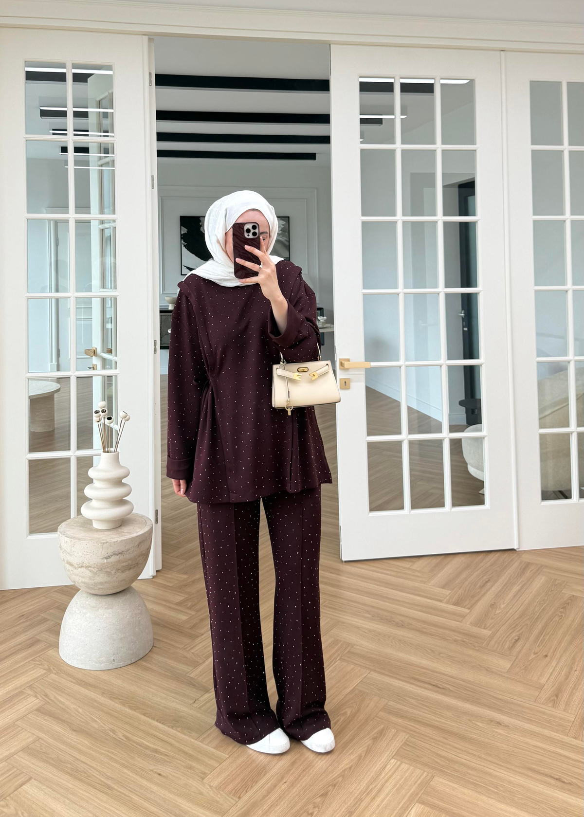 Monna Taşlı Oysh Takım Bordo