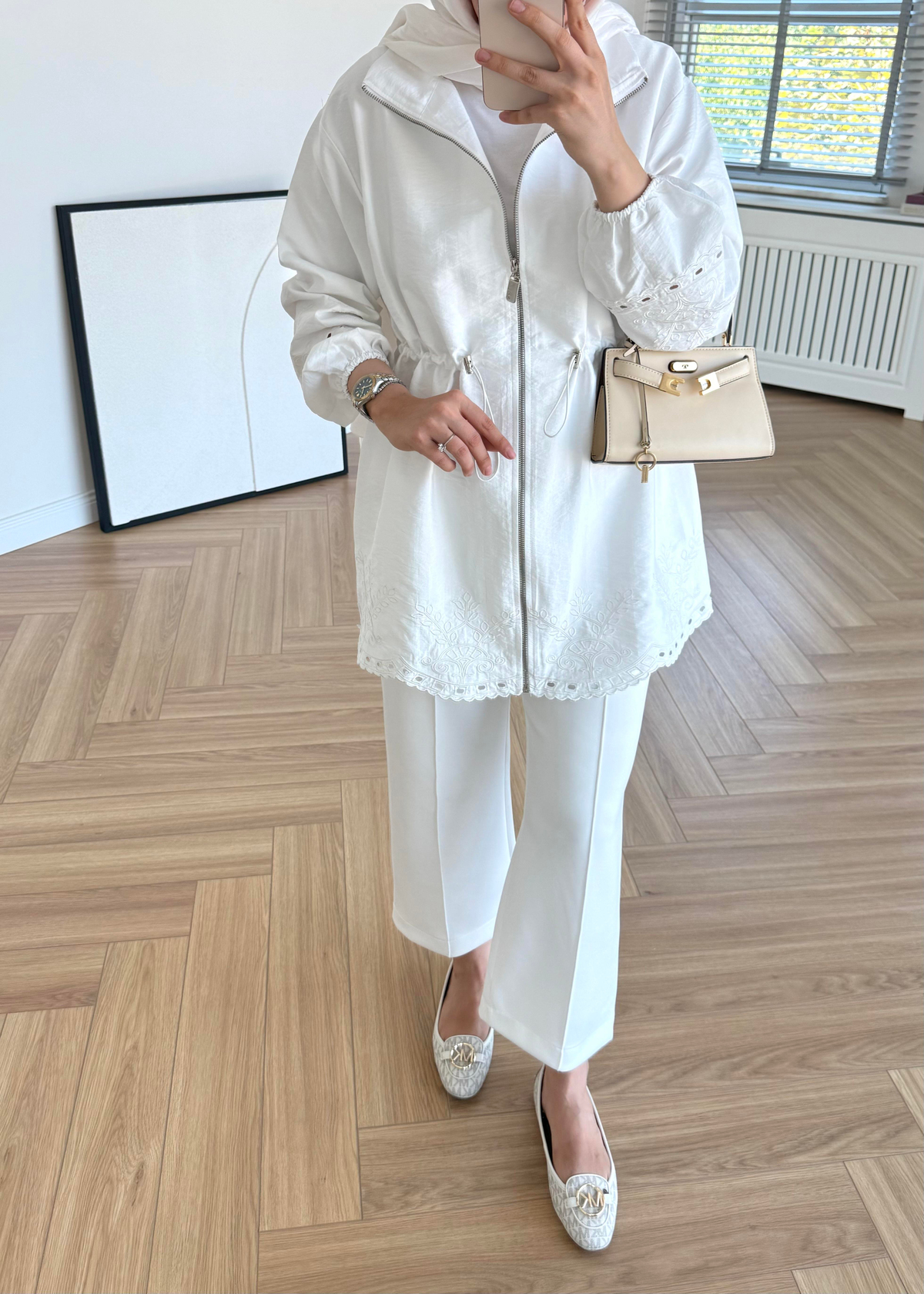 Nakışlı Cupra Kap Ekru