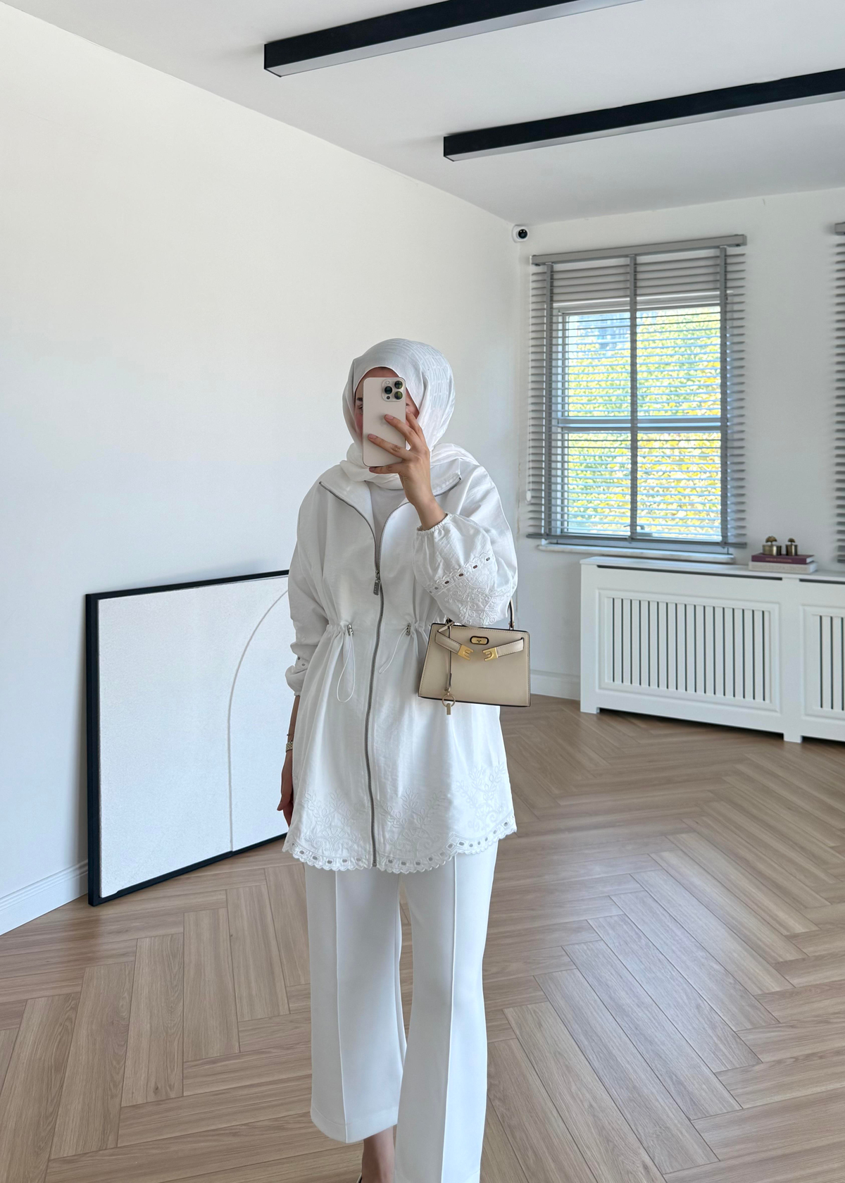 Nakışlı Cupra Kap Ekru