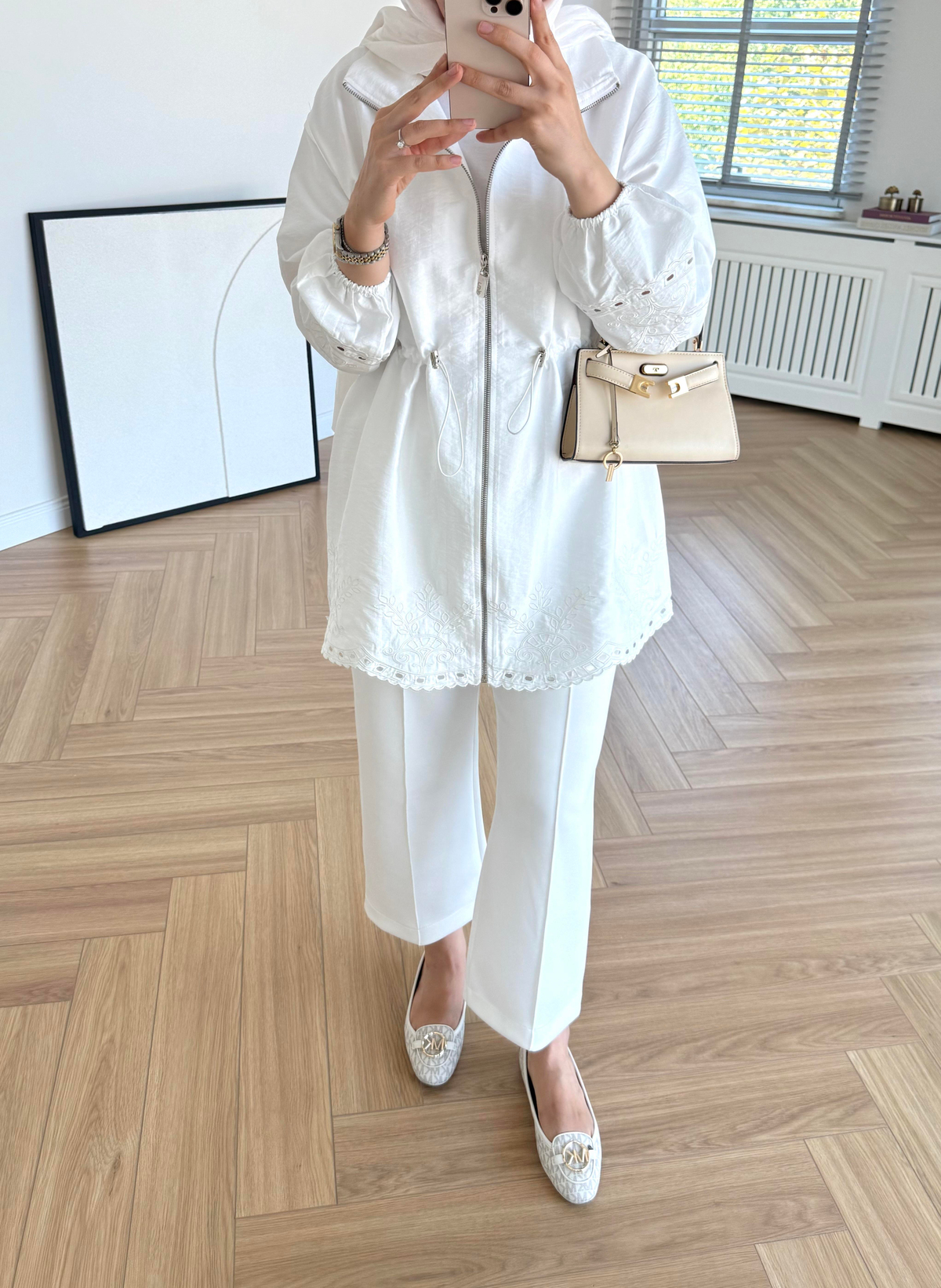 Nakışlı Cupra Kap Ekru