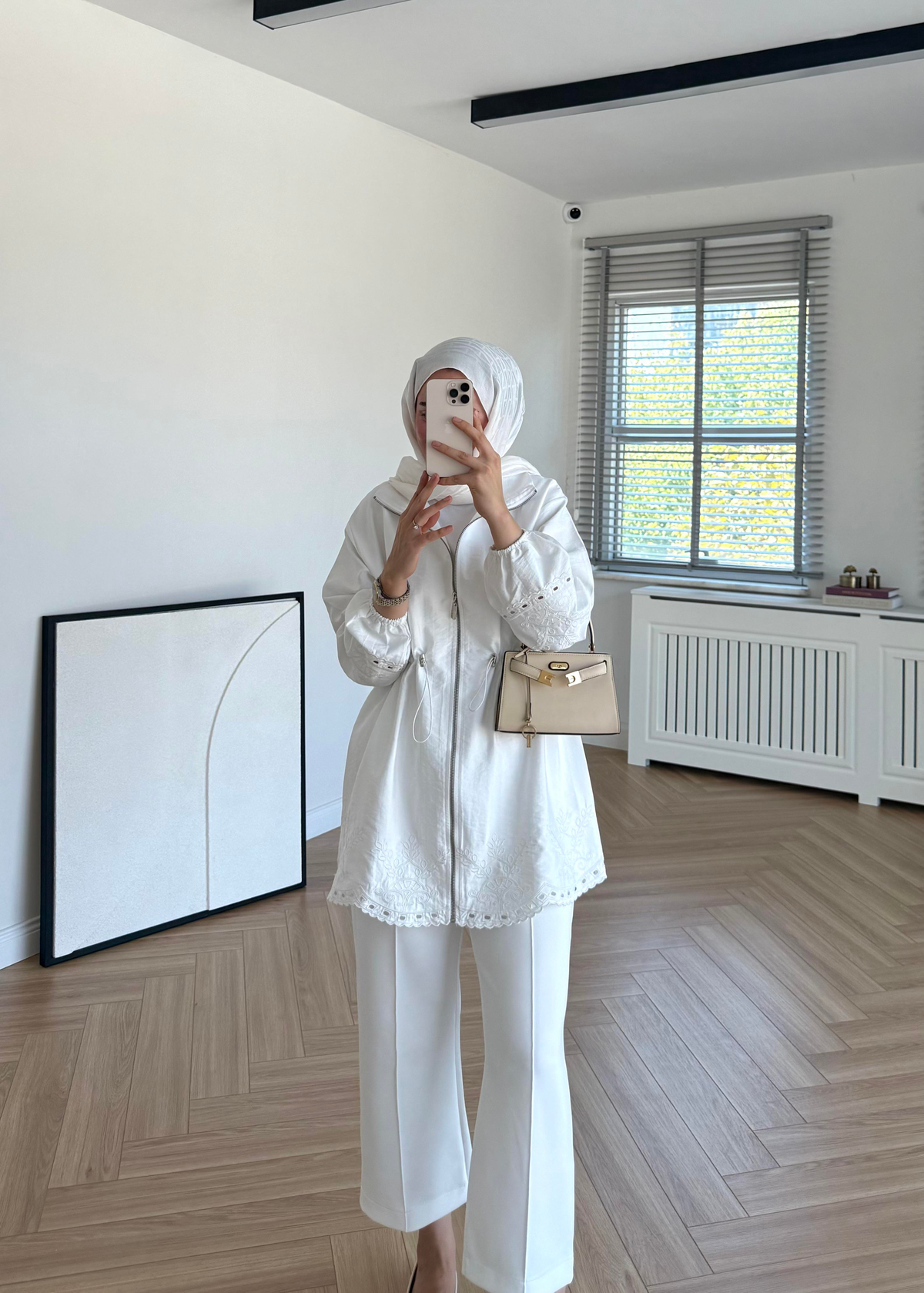 Nakışlı Cupra Kap Ekru