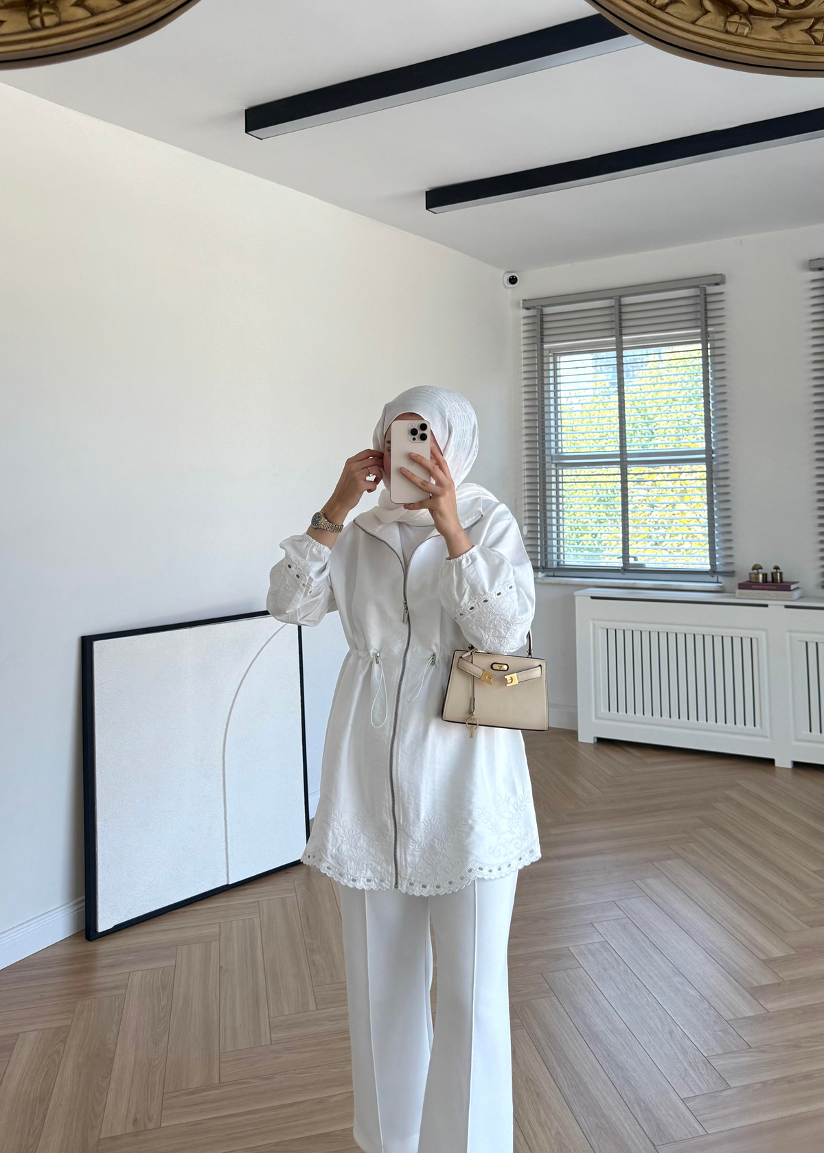 Nakışlı Cupra Kap Ekru