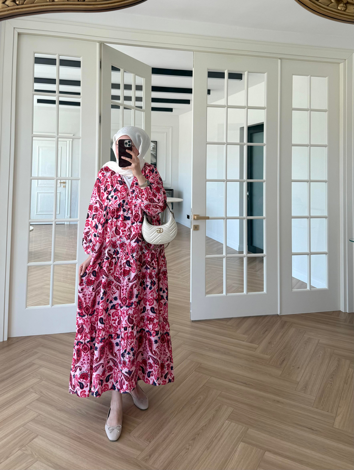 Nilya Şal Desen Mango Elbise Pembe