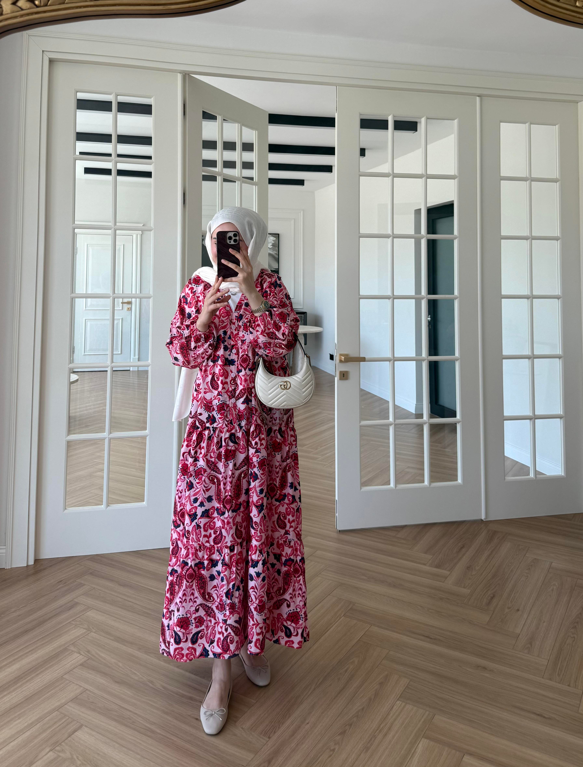 Nilya Şal Desen Mango Elbise Pembe