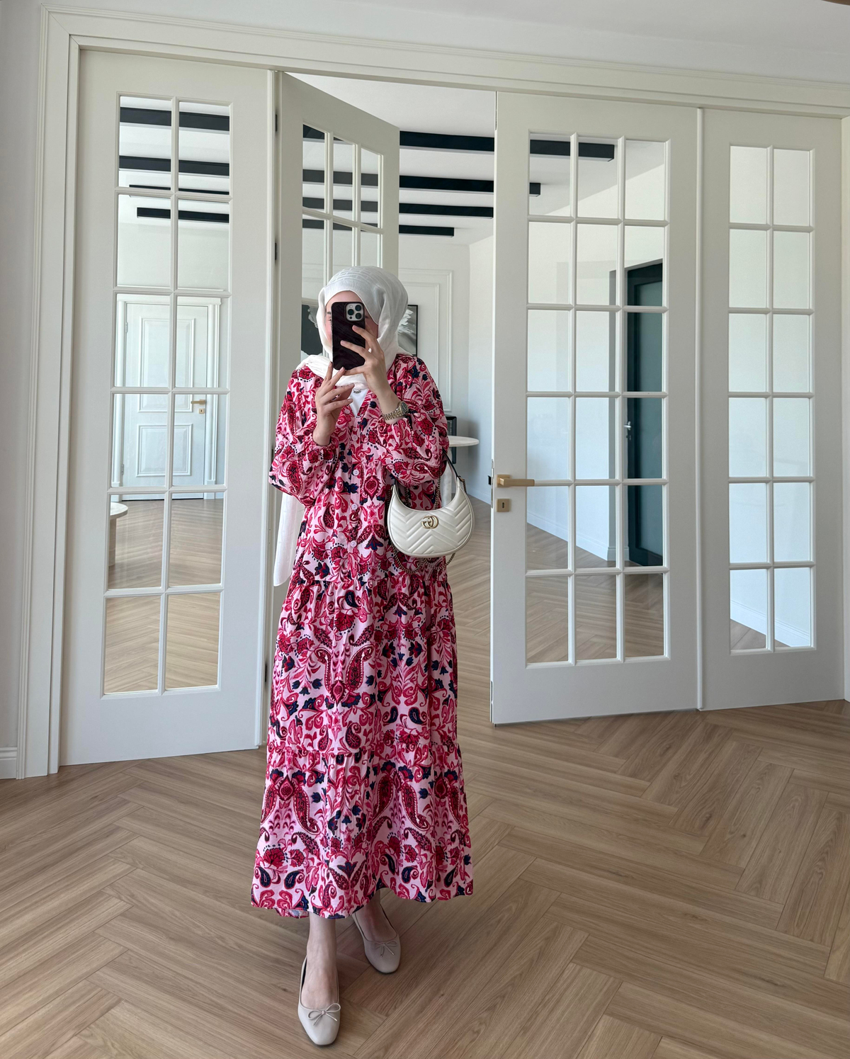 Nilya Şal Desen Mango Elbise Pembe