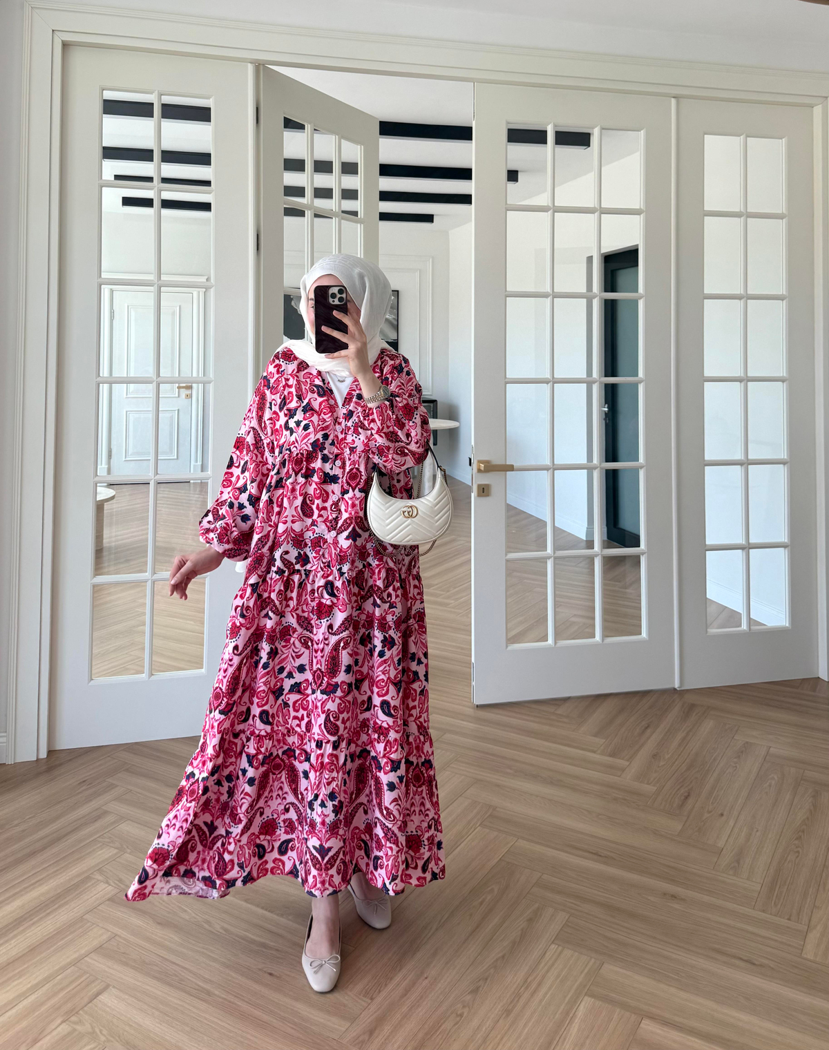 Nilya Şal Desen Mango Elbise Pembe