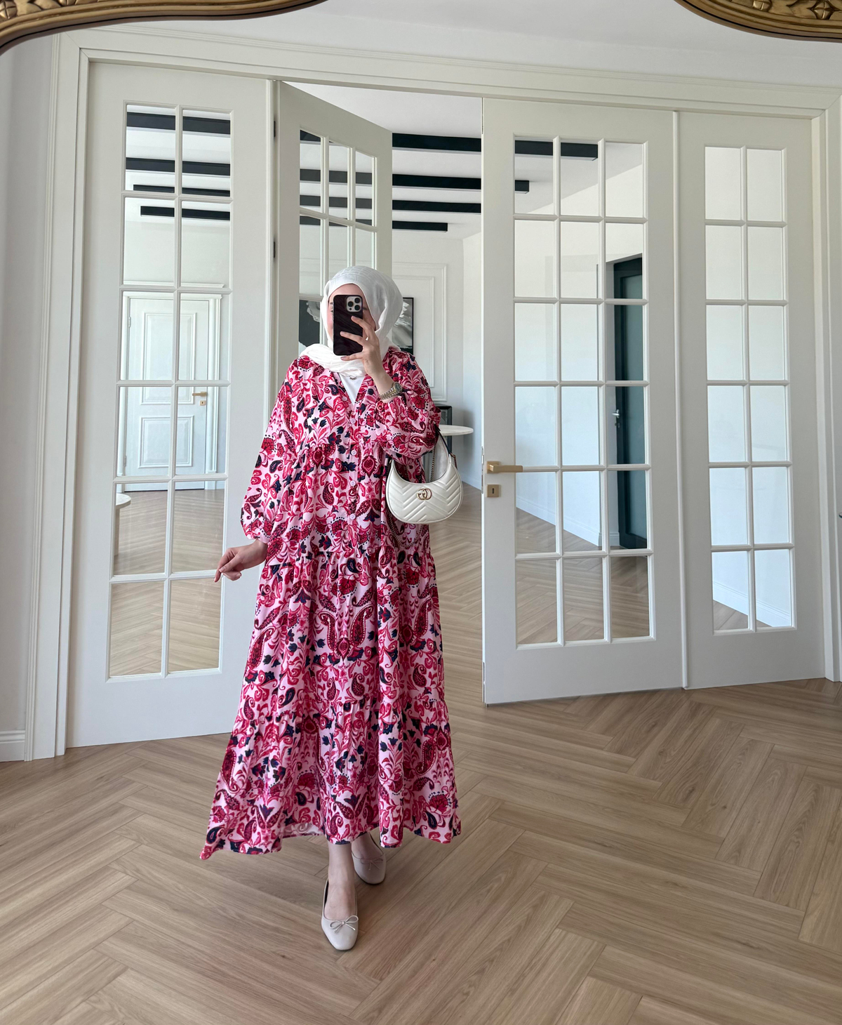 Nilya Şal Desen Mango Elbise Pembe