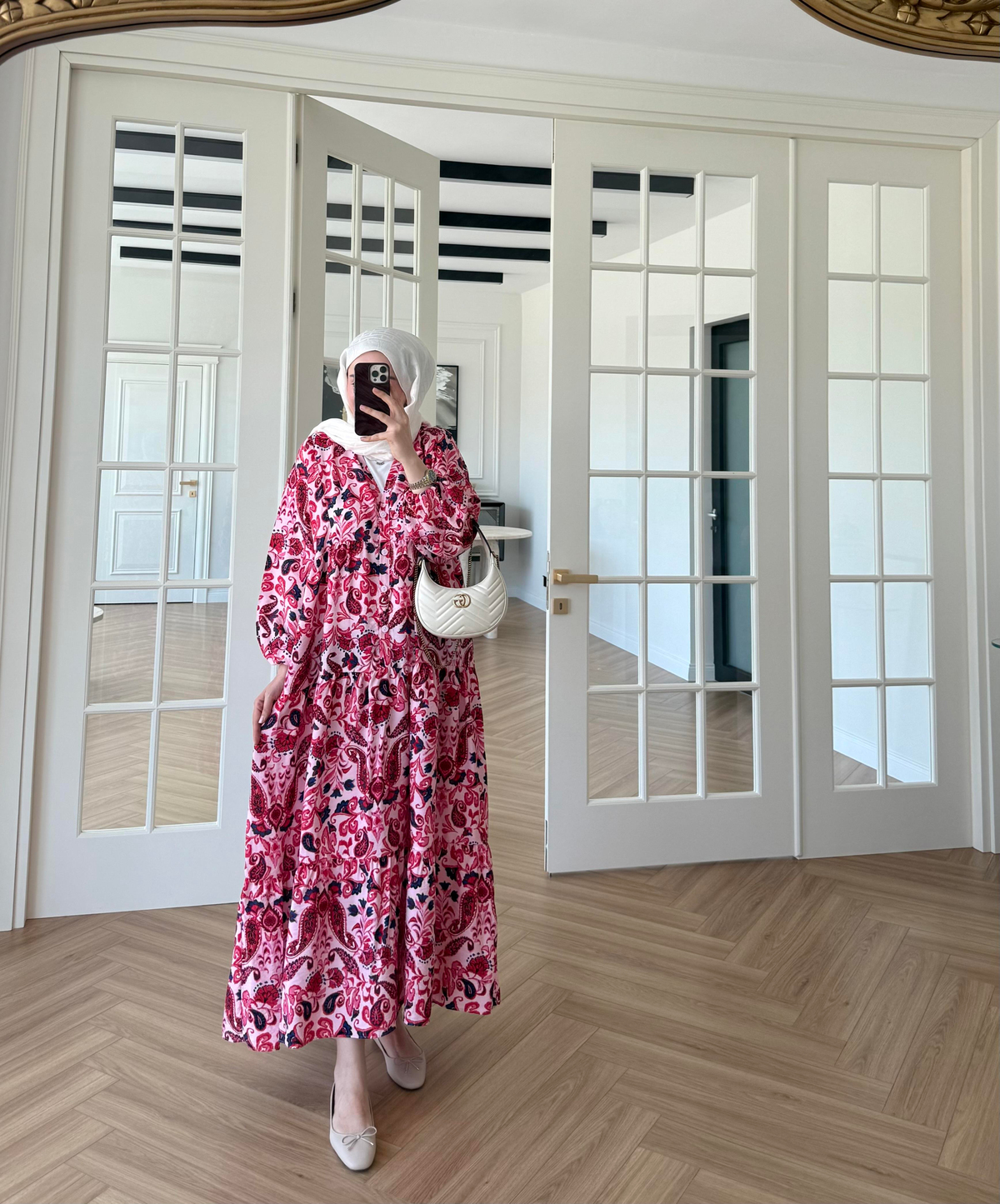 Nilya Şal Desen Mango Elbise Pembe