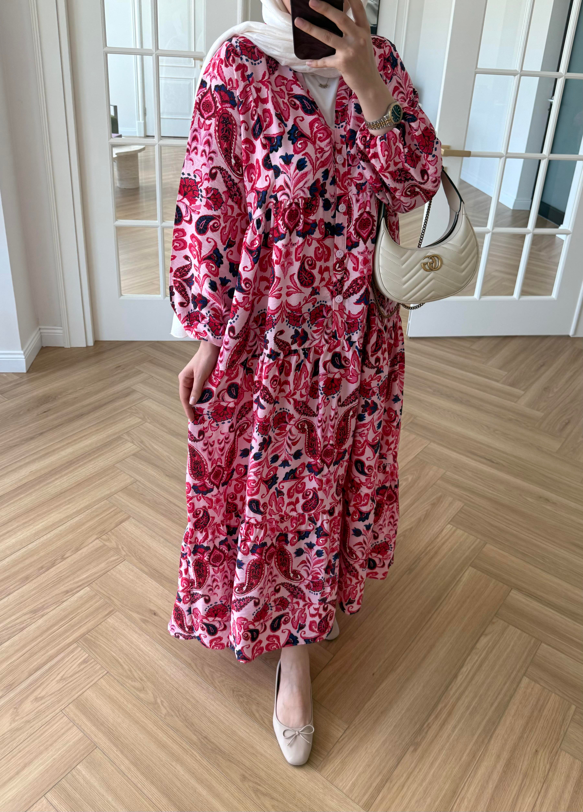 Nilya Şal Desen Mango Elbise Pembe