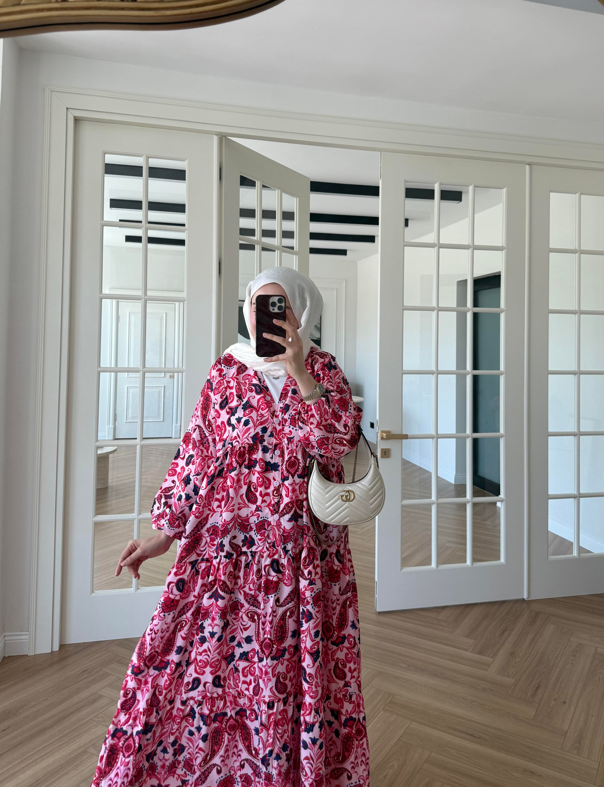 Nilya Şal Desen Mango Elbise Pembe