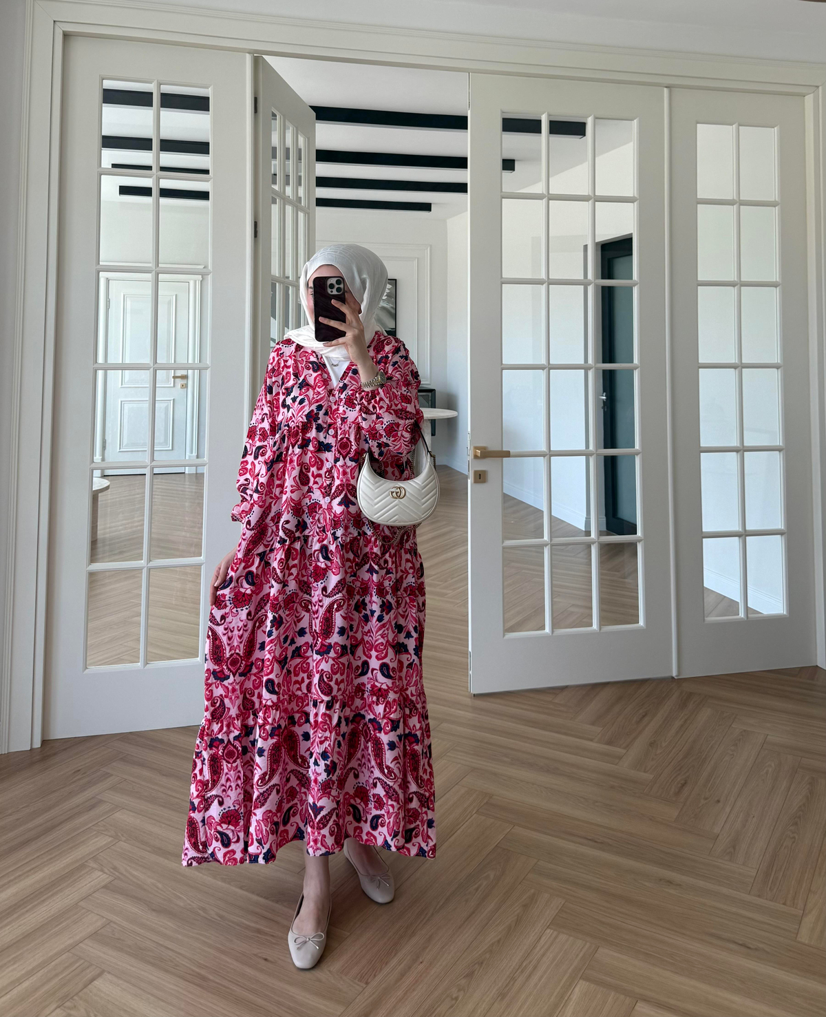 Nilya Şal Desen Mango Elbise Pembe