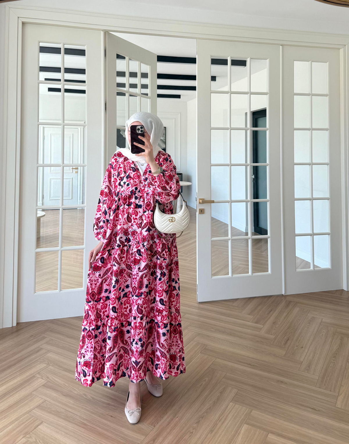 Nilya Şal Desen Mango Elbise Pembe