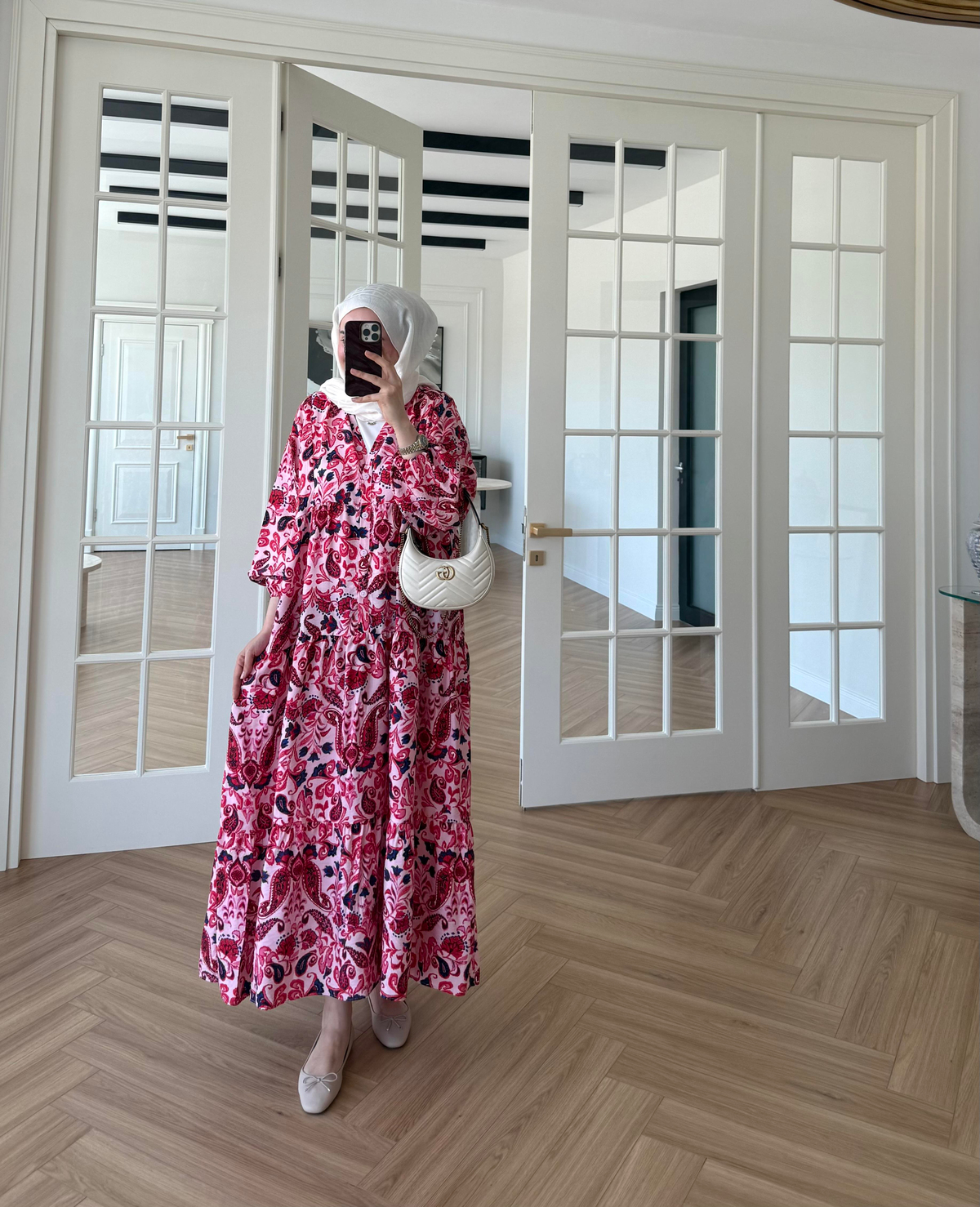 Nilya Şal Desen Mango Elbise Pembe