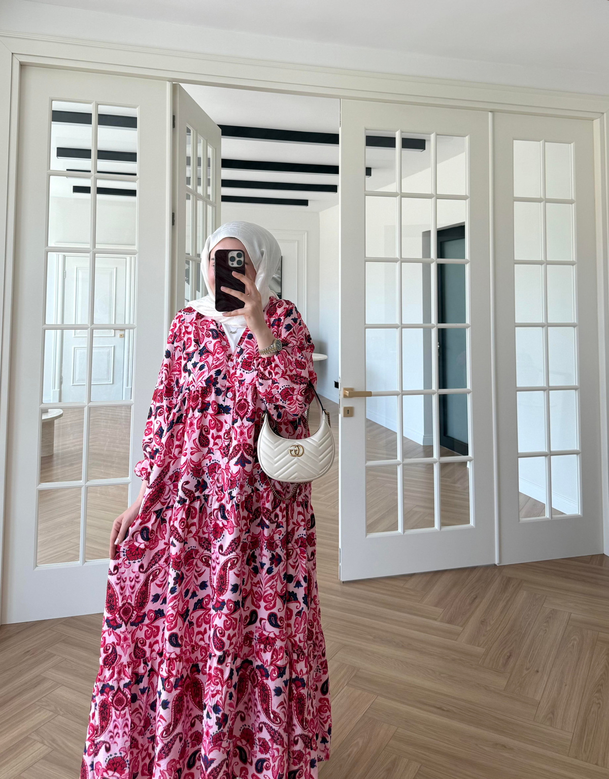 Nilya Şal Desen Mango Elbise Pembe