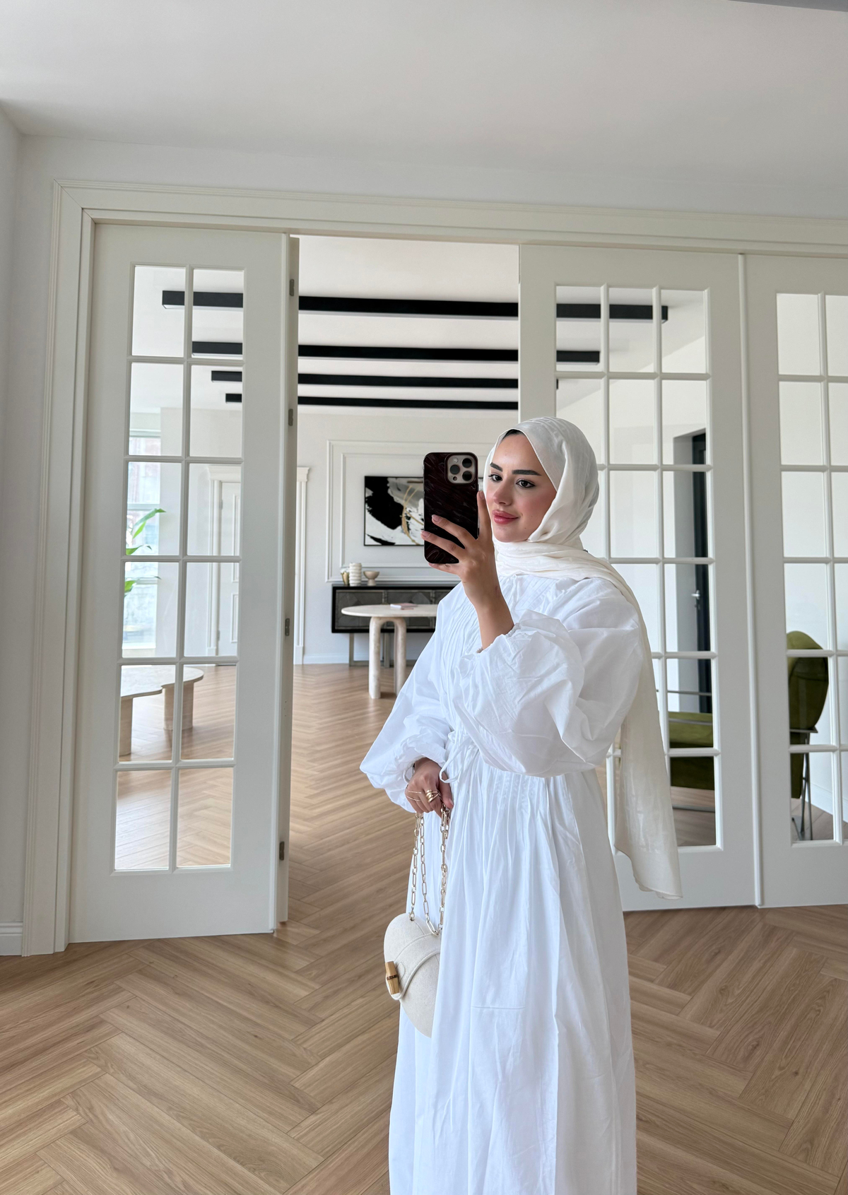 Nua Nervürlü Vual Elbise Ekru