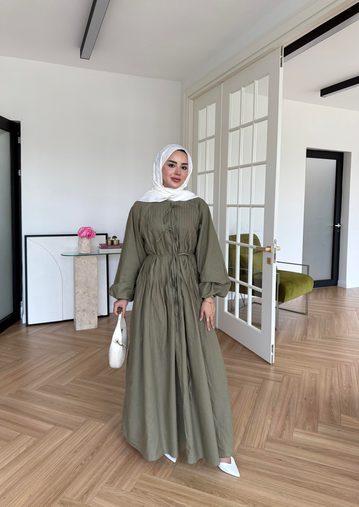 Nua Nervürlü Vual Elbise Haki