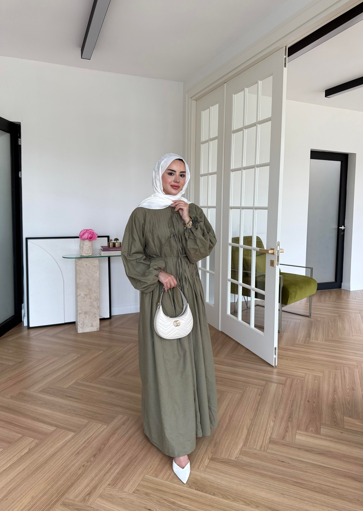 Nua Nervürlü Vual Elbise Haki