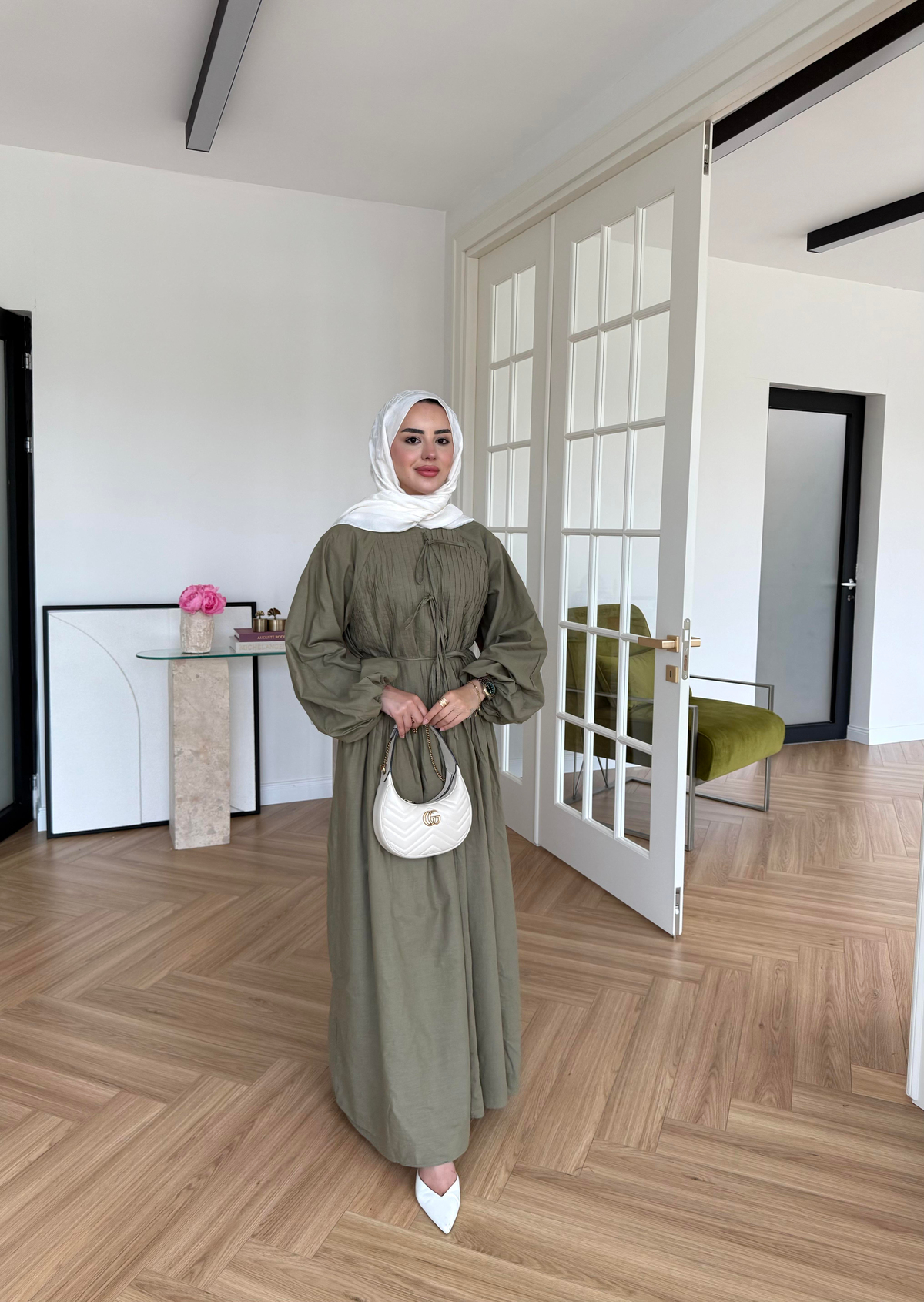 Nua Nervürlü Vual Elbise Haki