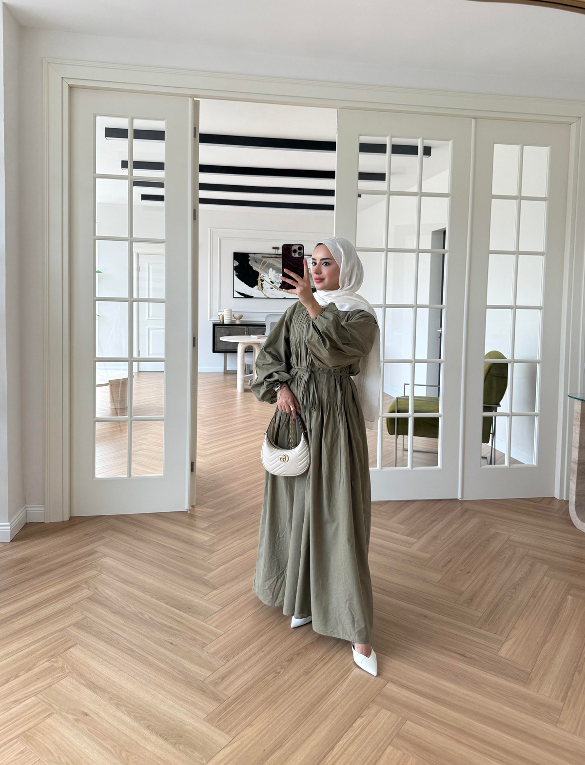 Nua Nervürlü Vual Elbise Haki