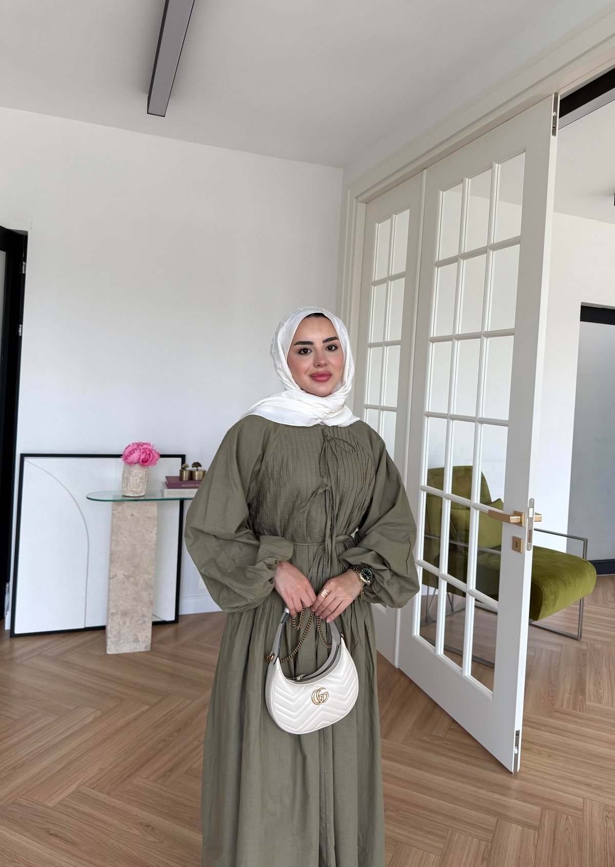 Nua Nervürlü Vual Elbise Haki