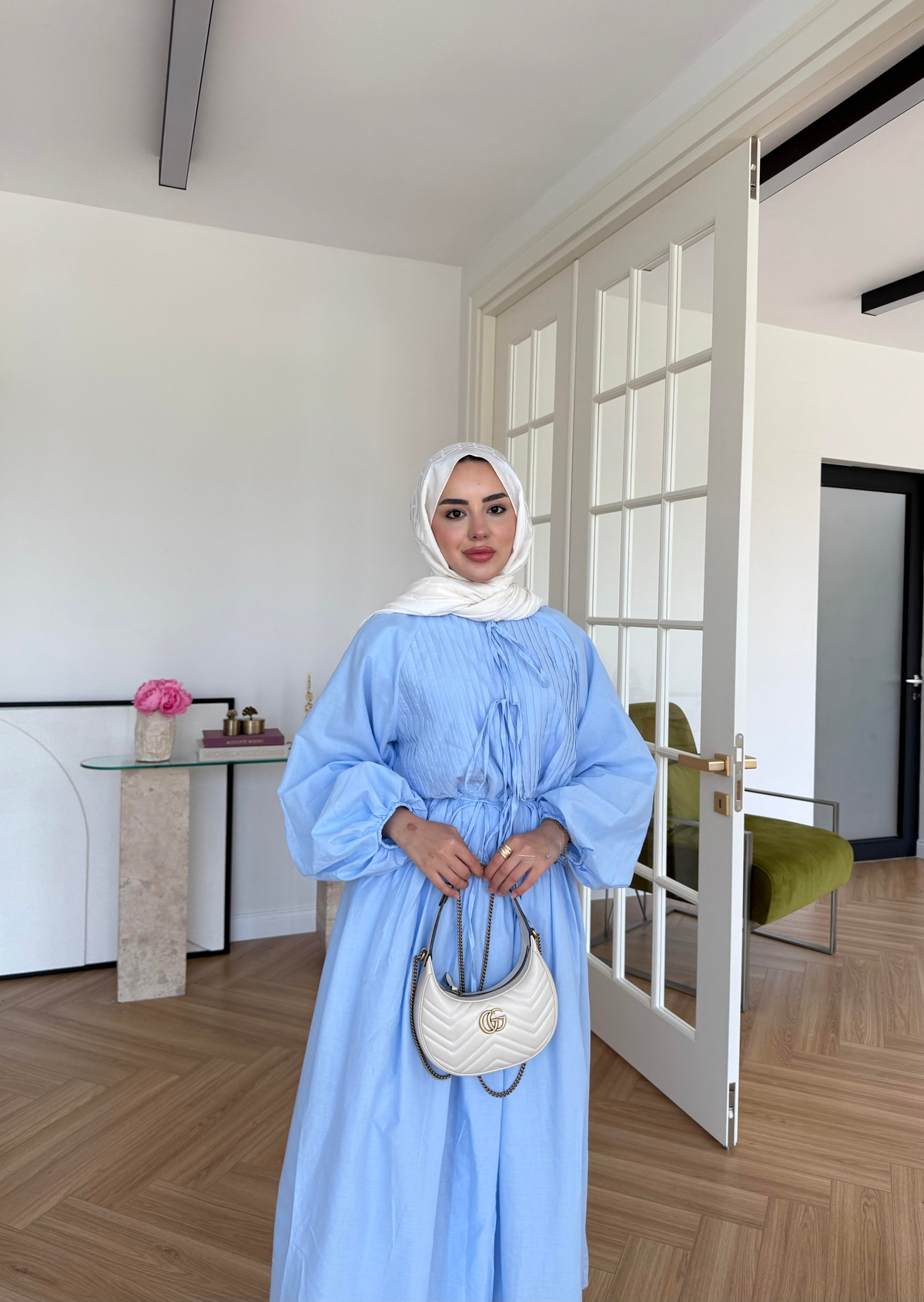 Nua Nervürlü Vual Elbise Mavi