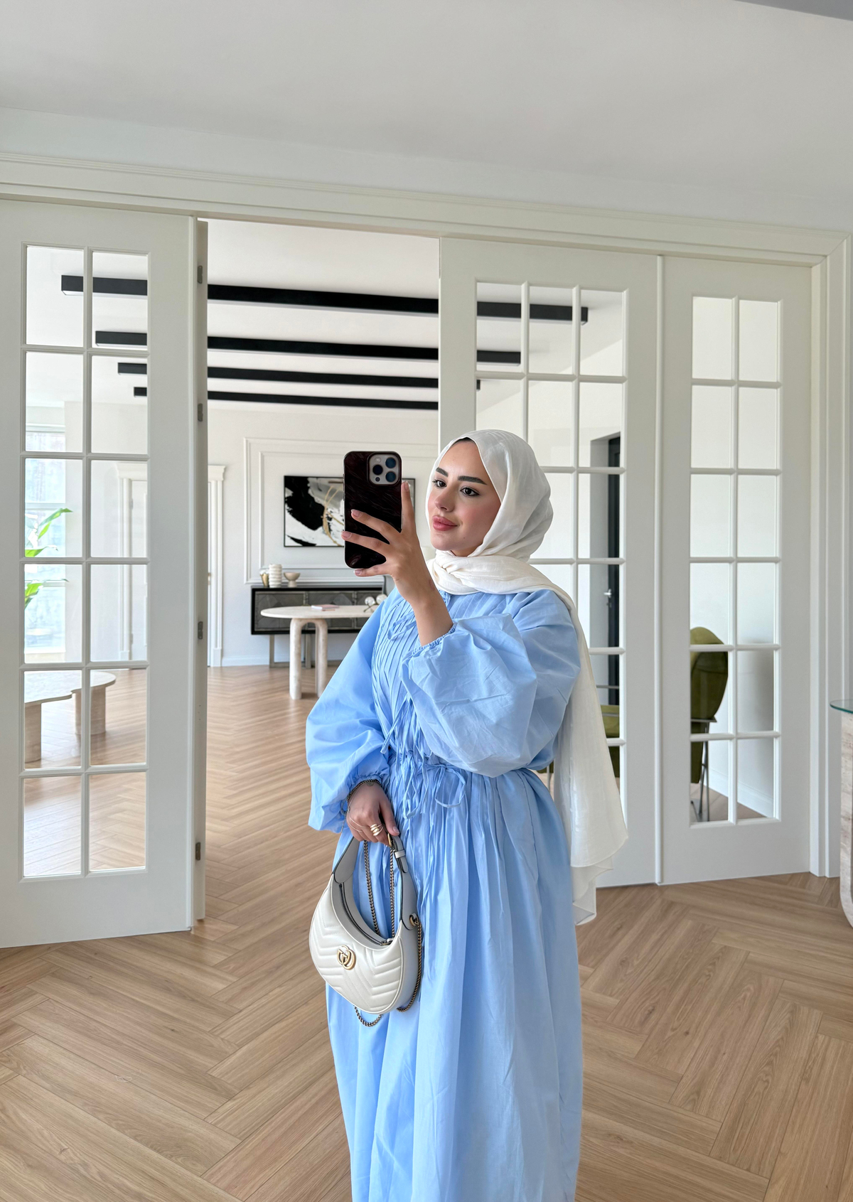 Nua Nervürlü Vual Elbise Mavi