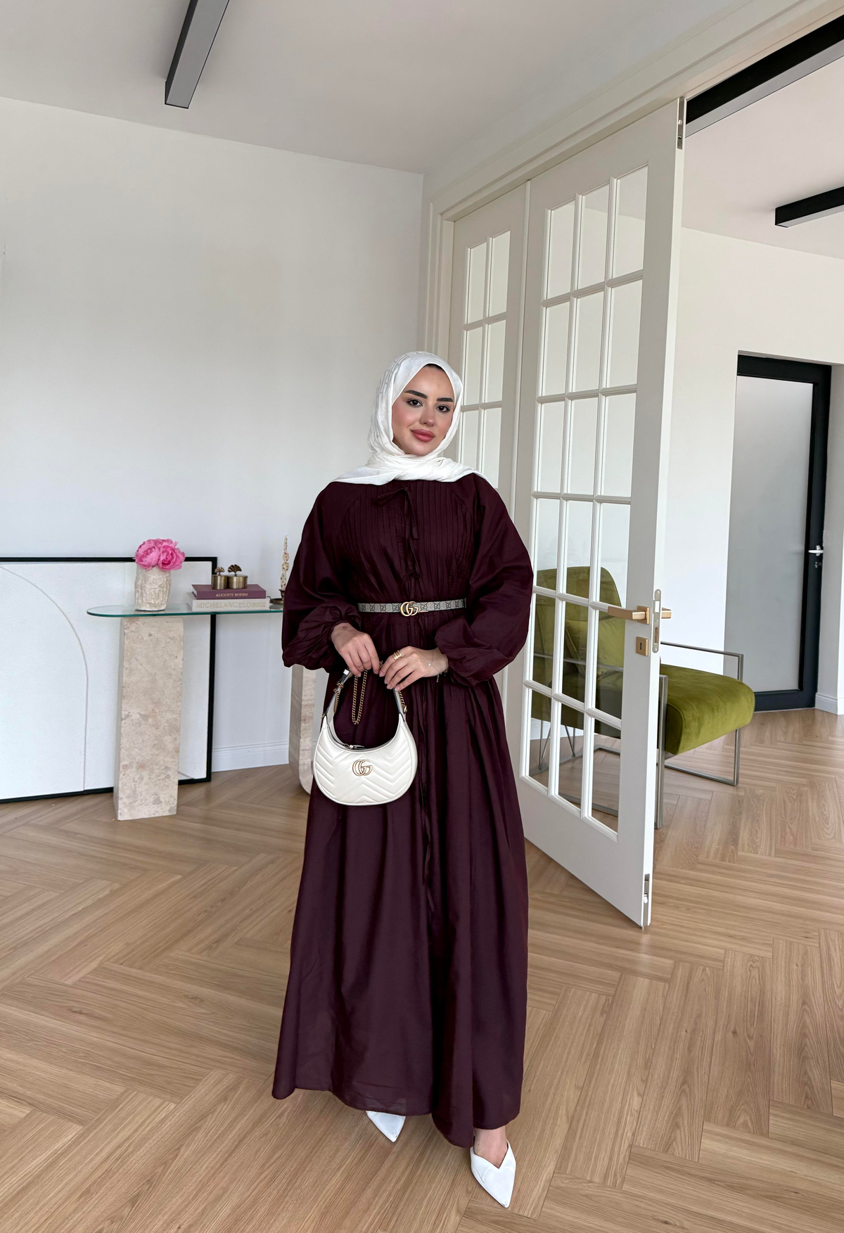 Nua Nervürlü Vual Elbise Mürdüm