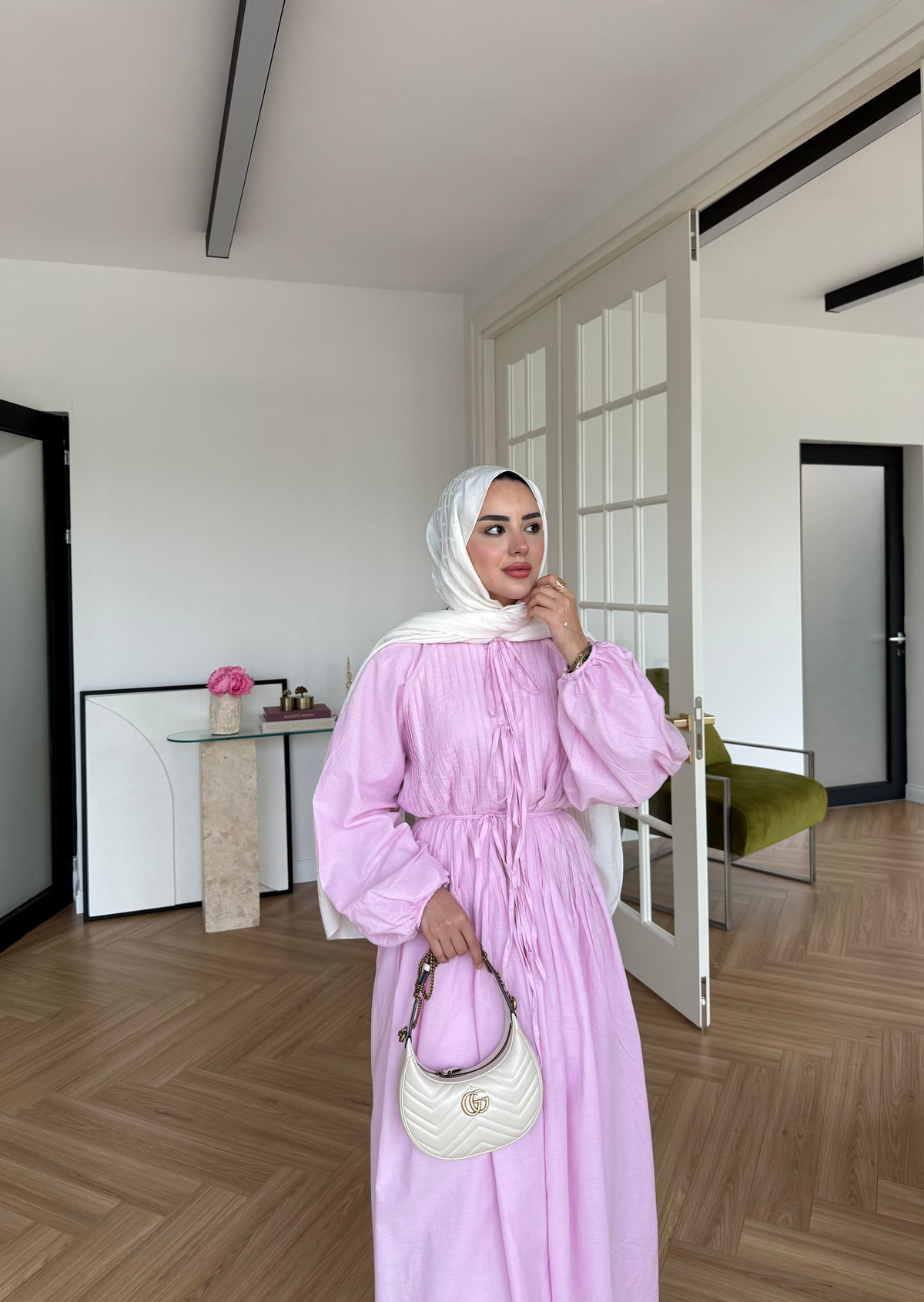 Nua Nervürlü Vual Elbise Pembe