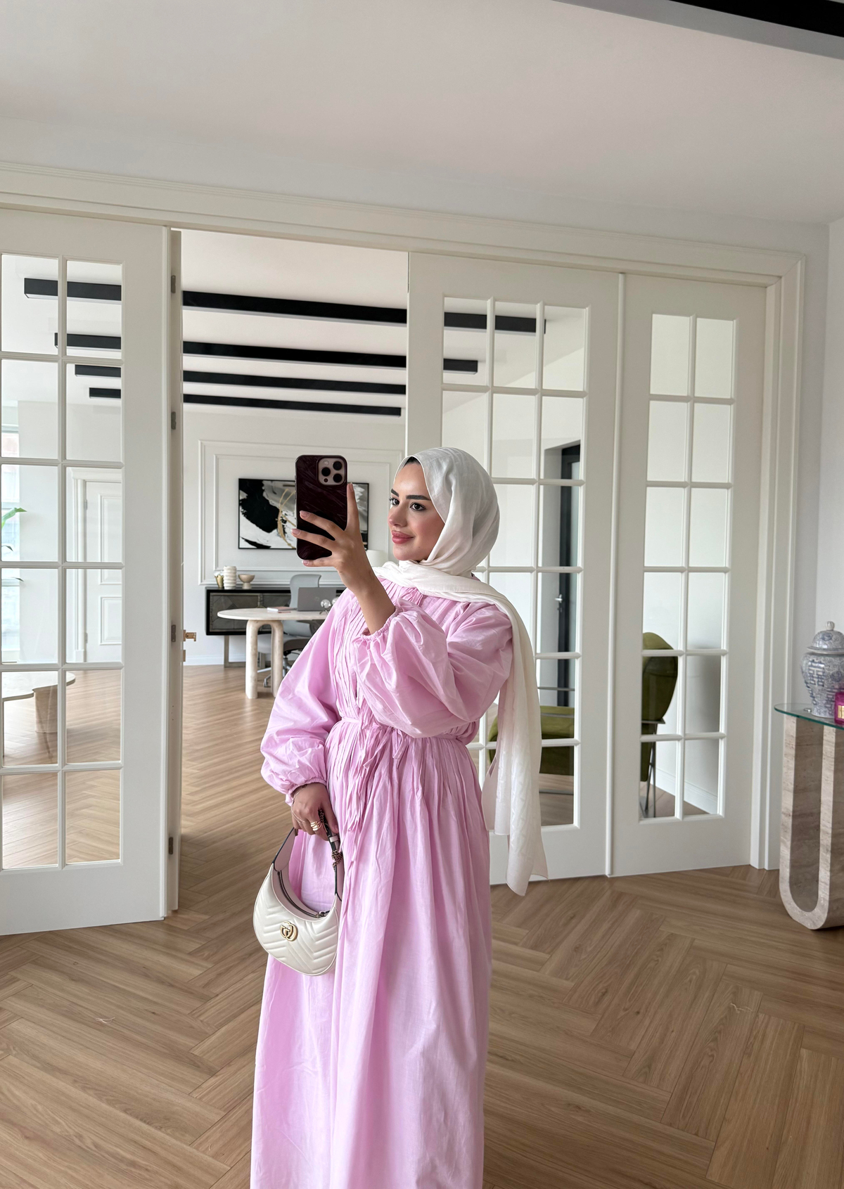 Nua Nervürlü Vual Elbise Pembe