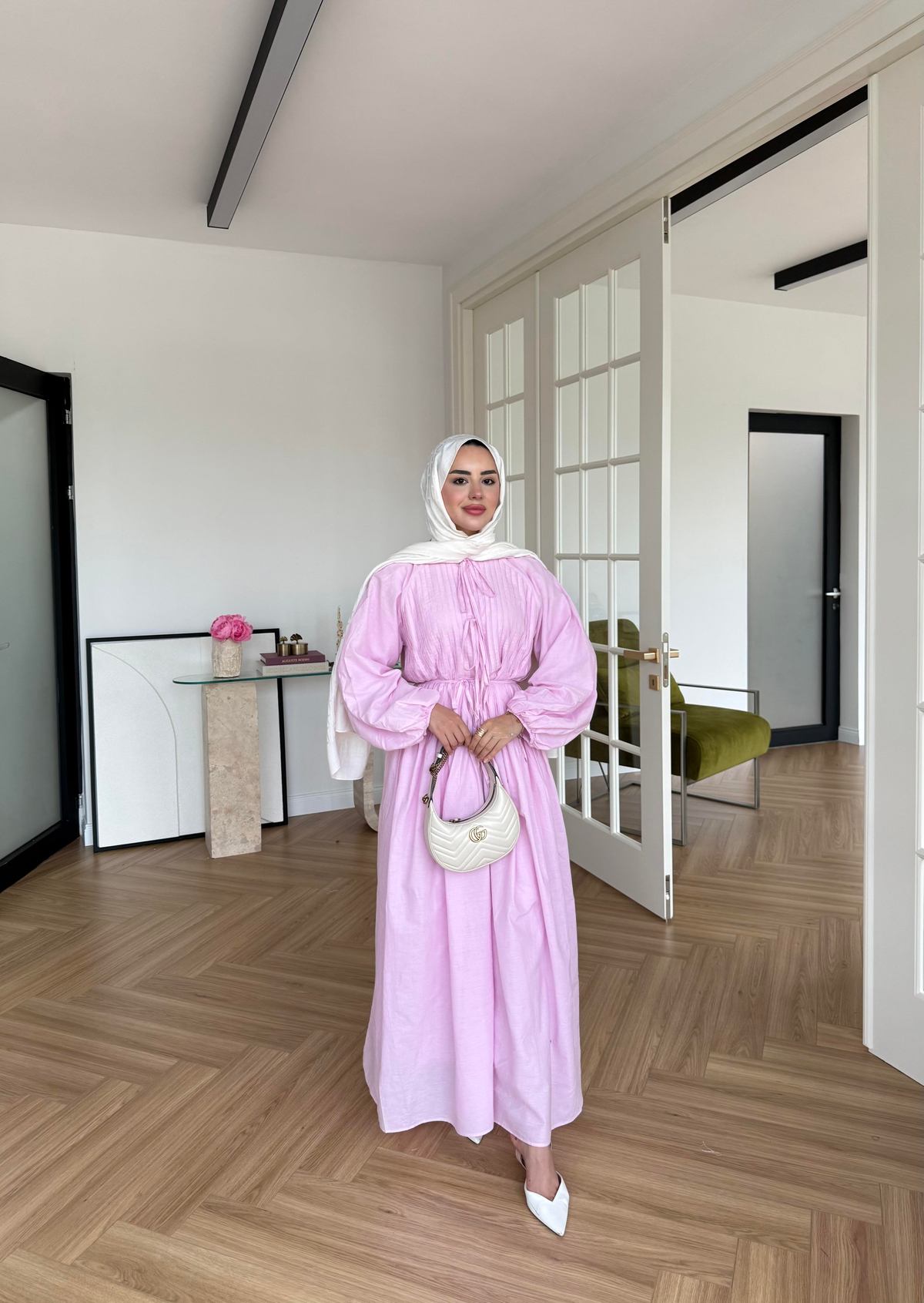 Nua Nervürlü Vual Elbise Pembe