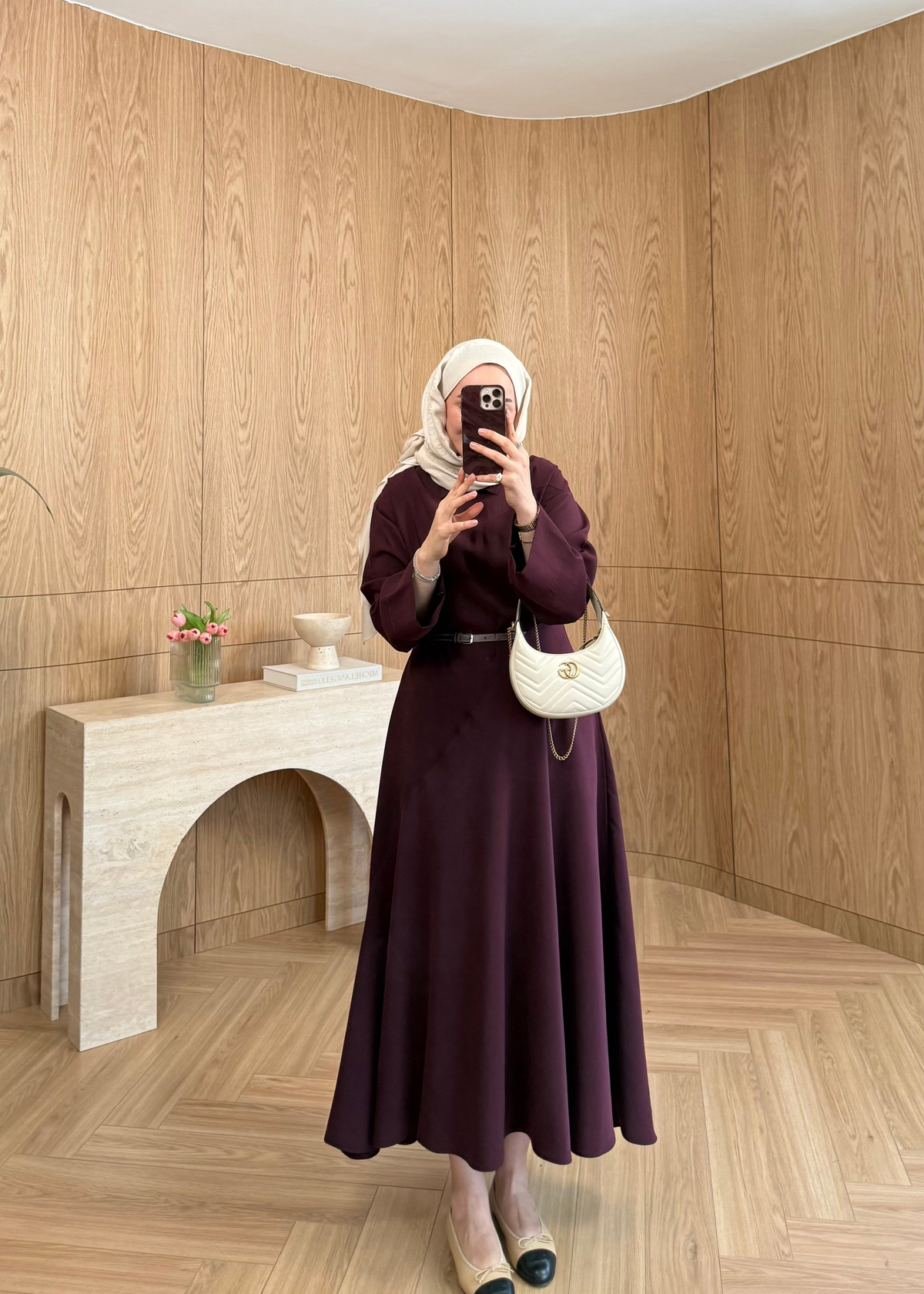 Olia Kemer Detaylı Modal Elbise Mürdüm 